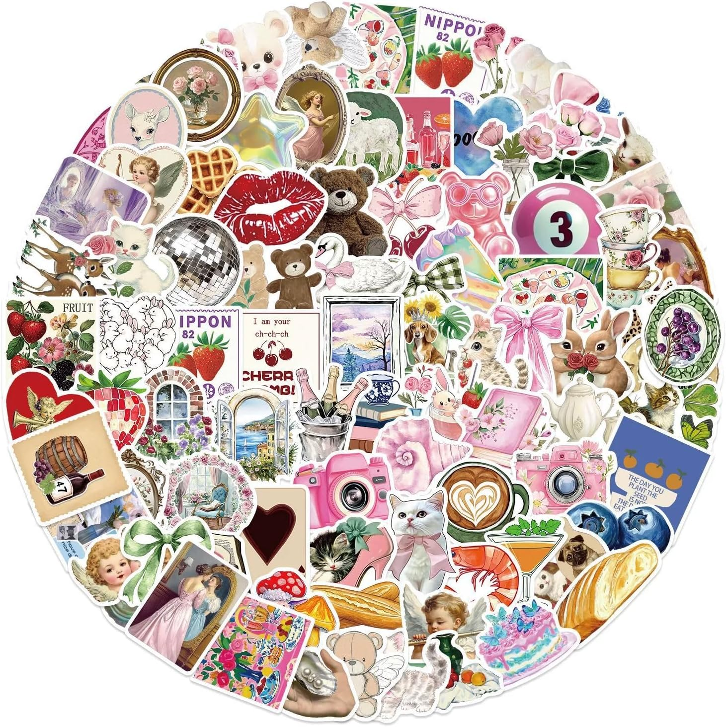 100Pcs Aesthetic Vinyl Stickers,Y2K Retro Graffiti Stickers,Waterproof Sticker for Phone Laptop Bottles Skateboard Computer Phone Luggage Guitar Gifts Sticker for Kids Teens Girls image number 4