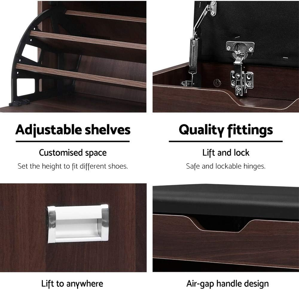 Artiss Shoe Storage Cabinet Bench Box Drawers Adjustable Shelf Stand Shoes Organiser Benches Seat Stool Organizer Home Decor Indoor Outdoor Bedroom Hallway Furniture, Durable and Strong Walnut - Walnut image number 2