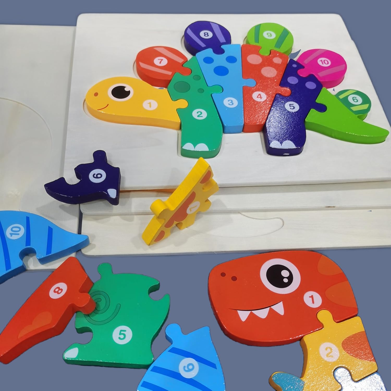 BEACENOV Toddler Puzzles,Set of 4,Large Wooden Dinosaurs Jigsaw Puzzle Toys for 2 3 4 5 Year Old Baby Boys Girls Gift,Montessori Preschool Learning Educational Toy [ Color & Shape Cognitive Skill ] image number 5