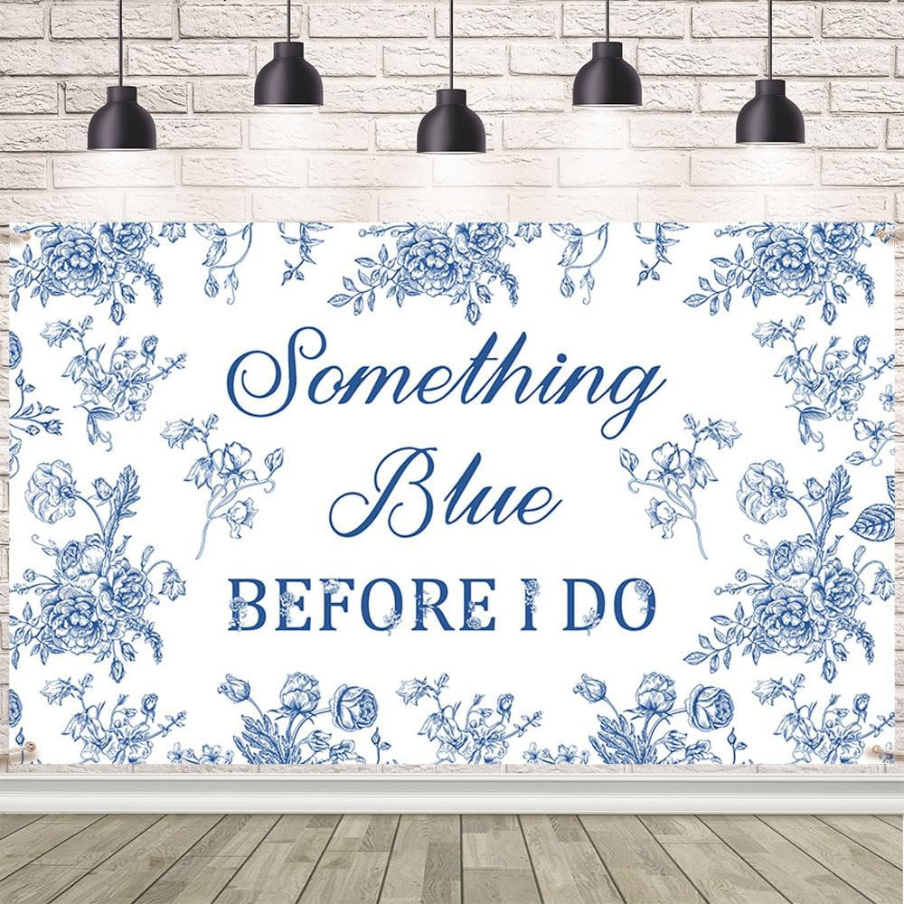 AIBIIN Blue Floral Bridal Shower Backdrop Something Something Blue before I Do Decorations Love Is Sweet Wedding Bachelorette Engagement Banner Party Supplies 5.9X3.6Ft image number 5