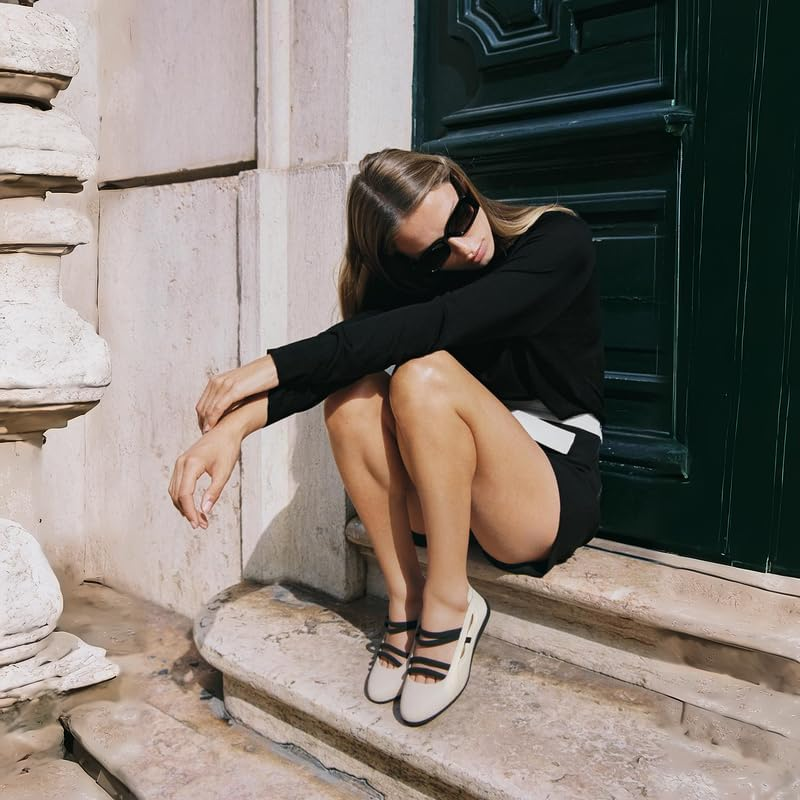 MAVMAX Mary Jane Shoes Ballet Sneakers for Women Casual Sneakers with Elastic Strap Non Slip Women'S Ballet Flats with Foam Insole for Comfortable Daily Outgoing Work image number 2