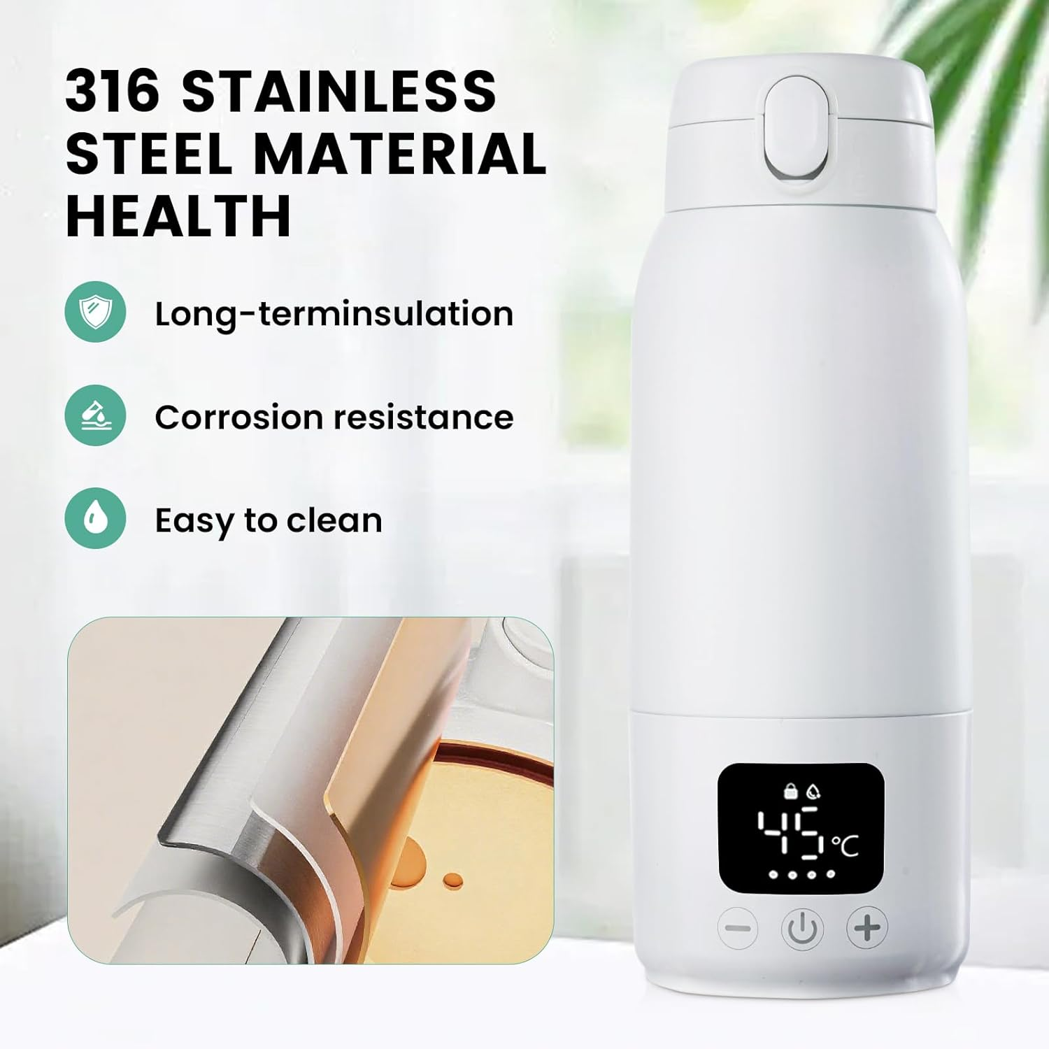 Portable Bottle Warmer, Fast Heating Portable Milk Warmer, 500ML Large Capacity Milk Bottle Warmer for Breastmilk/Formula with Accurate Temp Control, 11000Mah Baby Bottle Warmer with LCD Display image number 6