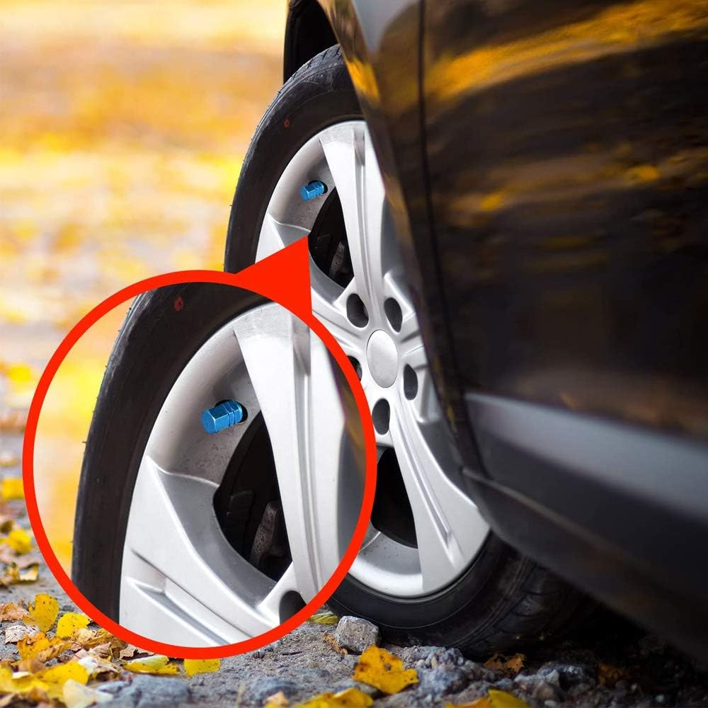 Qitindasen Pack of 20 Premium Car Tyre Valve Caps, Aluminium Alloy Hexagon Tyre Valve Covers, Universal Schrader Valve Dust Caps, Dust Covers with Seal (5 Colours)