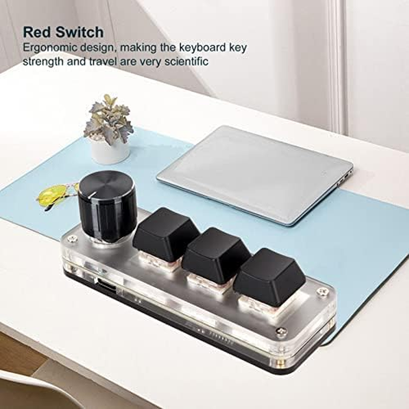 3Keys Switch Customized Knobs, Red Switch Macro Keyboard Plug and Play Ergonomic USB Mini Keypad for Desktop PC (3 Keys 1 Knob) image number 6