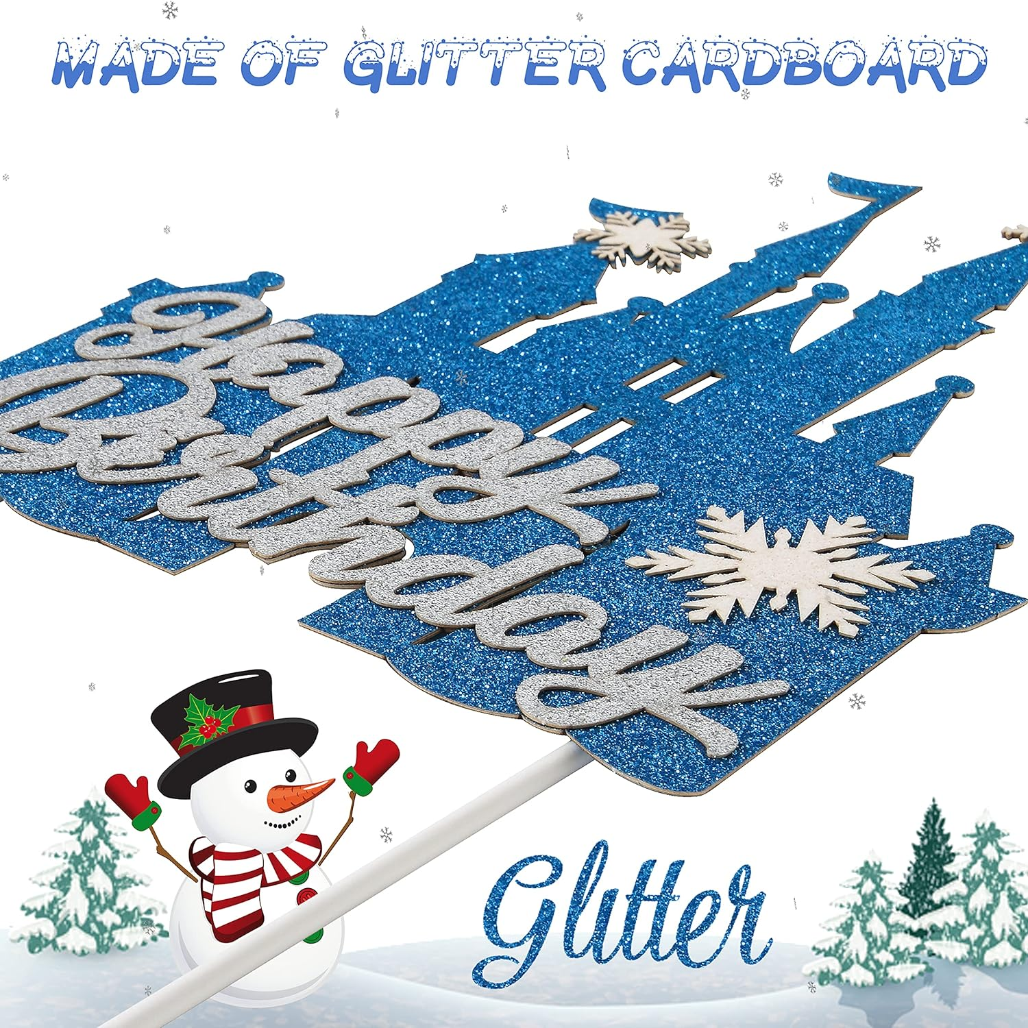 Frozen Castle Birthday Cake Topper Decoration Snowflake Frozen Theme Castle Cake Topper for Winter Wonderland Christmas Party Supplies image number 3