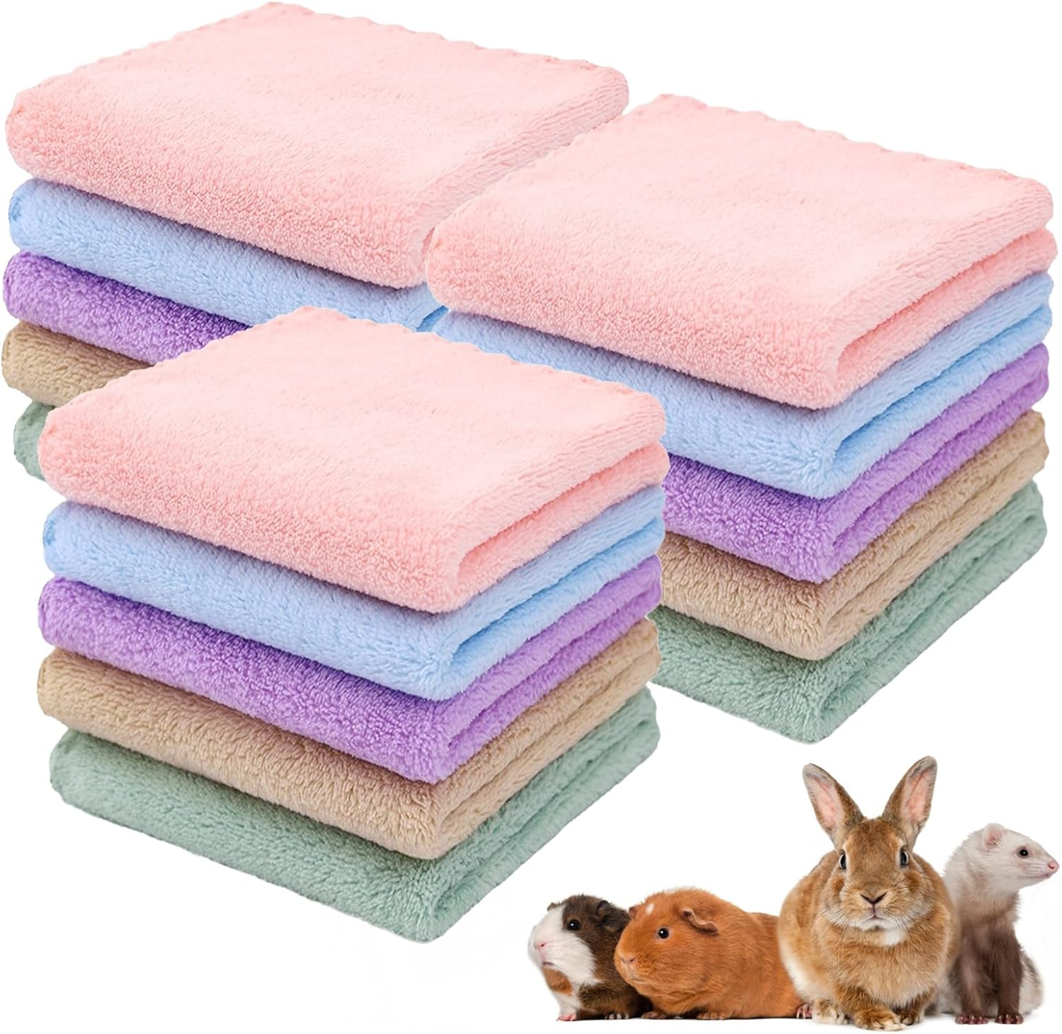 Guinea Pig Blankets, Pack of 15 Fleece Pet Blankets, 35 X 75 Cm, Guinea Pig Cage Inserts, Small Animal Fleece Bed, Dog Blanket, Cat Blankets for Rabbits, Hamsters, Rabbits, Chinchilla, Squirrel
