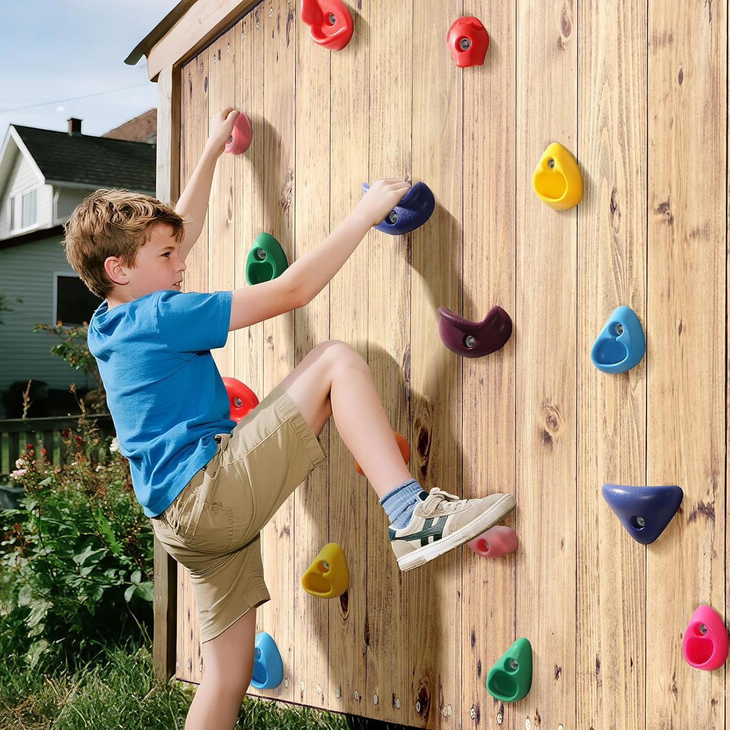 TOPNEW 32 Rock Climbing Holds Multi Size for Kids, Adult Rock Wall Holds Climbing Rock Wall Grips for Indoor and Outdoor Playground Play Set - Includes 2 Inch Mounting Hardware