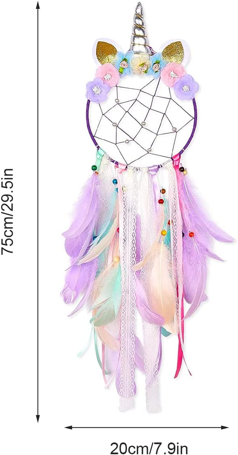 Dream Catchers for Kids Colorful Feather Dream Catcher Handmade Flowers for Girls Kids Bedroom Nursery Wall Decoration Blessing Gift(Purple) image number 5