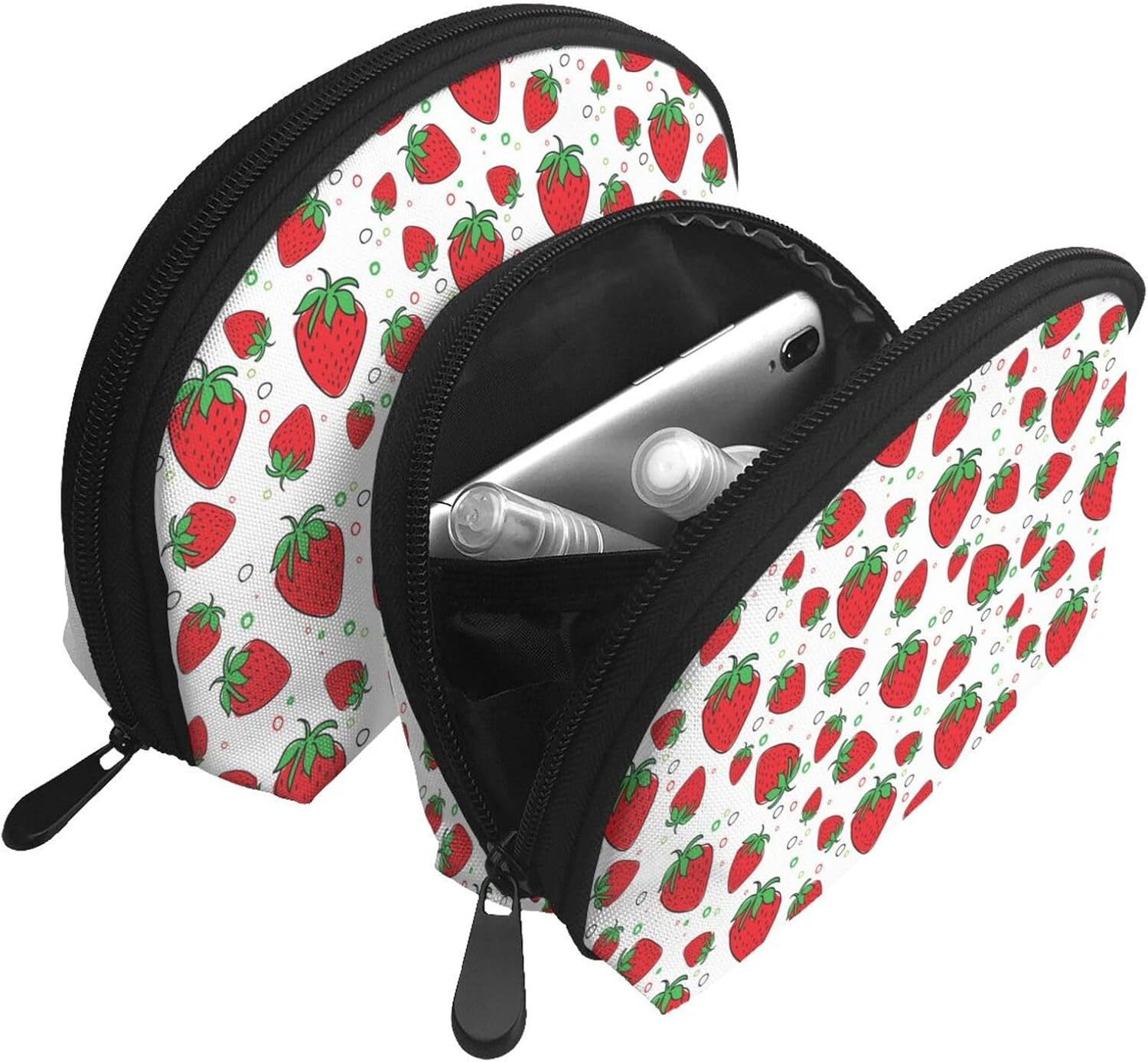 Cozimangoe Coin Pouch Makeup Bags Set, 2 Piece Shell Shape Cosmetic Bag with Pockets for Daily Travel Handbag Lipstick Keys Toiletry, Personalized Strawberry image number 5