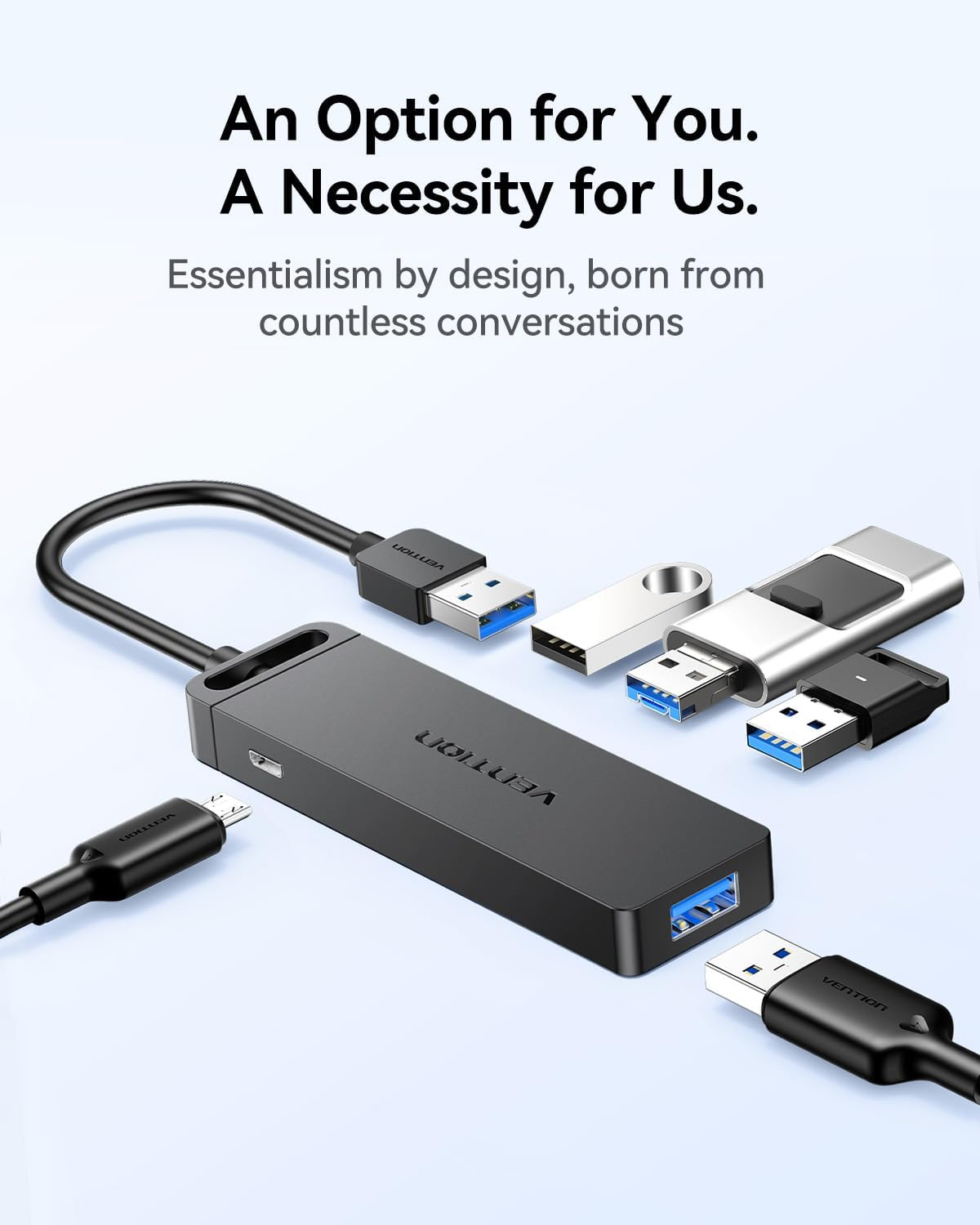 USB Hub，Vention 4-Port USB 3.0 Hub Ultra-Slim Data USB Splitter [Charging Supported] Compatible for Macbook, Laptop, Surface Pro, PC, Flash Drive, Mobile HDD (0.5FT/0.15M) image number 4