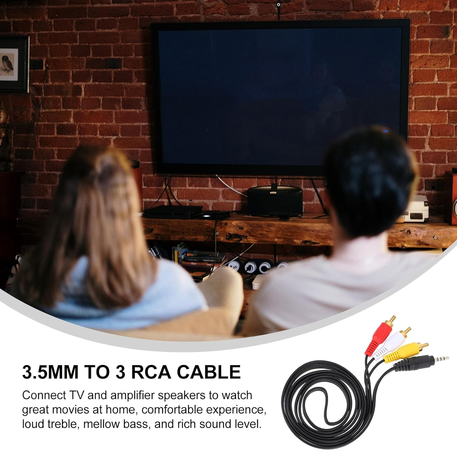 PAMINGONO 2Pcs 3.5Mm to 3 Av Cable Full Copper Audio Adapter Cord for TV Smartphone Tablet Home Theater Audio Video Connection image number 3