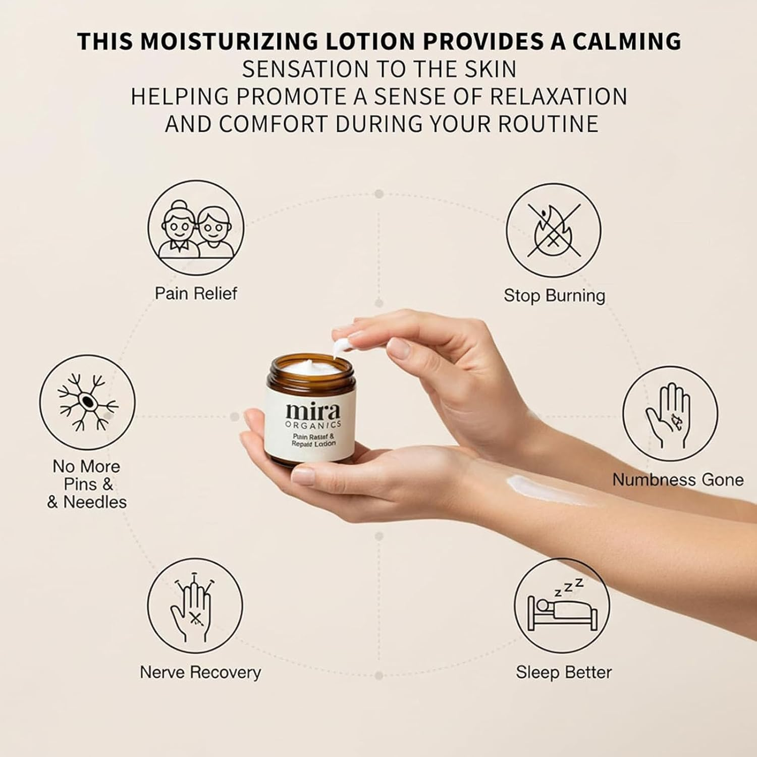 Mira Relief & Repair Lotion, Calming Massage Cream, Plant-Based, Fast Absorbing, Non-Greasy Formula, 3.5Oz (2Pcs) image number 5