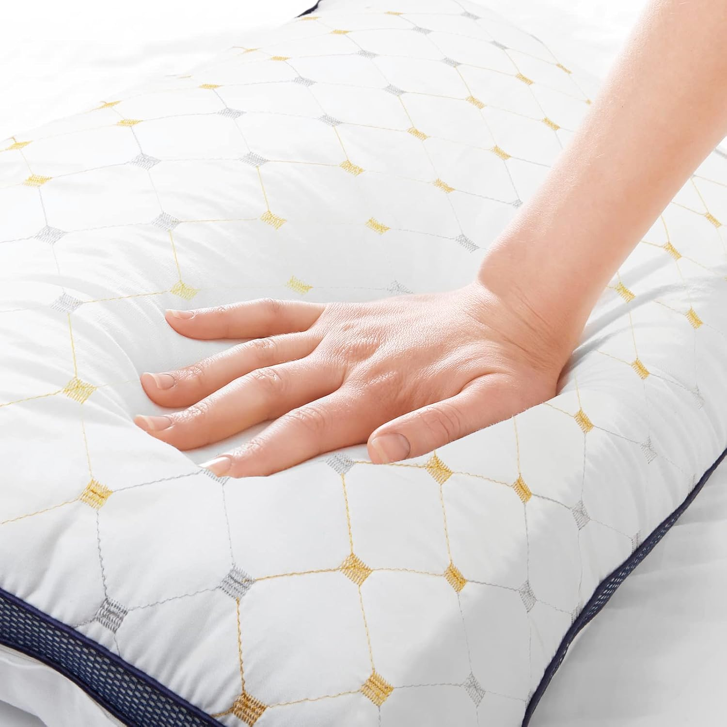 Royal Comfort Pillow Air Mesh Hotel Quality Breathable Ultra Comfort Microfibre Fill 50 X 75Cm (White Checked, 2 Pack)