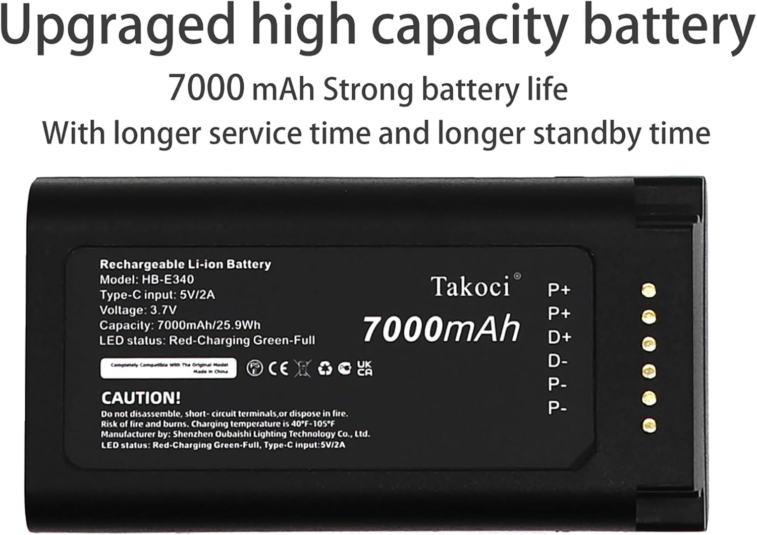 TAKOCI E340 Battery Replacement Compatible with Eu/Fy Security Video Doorbell E340/C31 Dual Camera Video Doorbell E340/C31 Spare with Type-C Charger Cable 7000Mah/3.7V image number 4