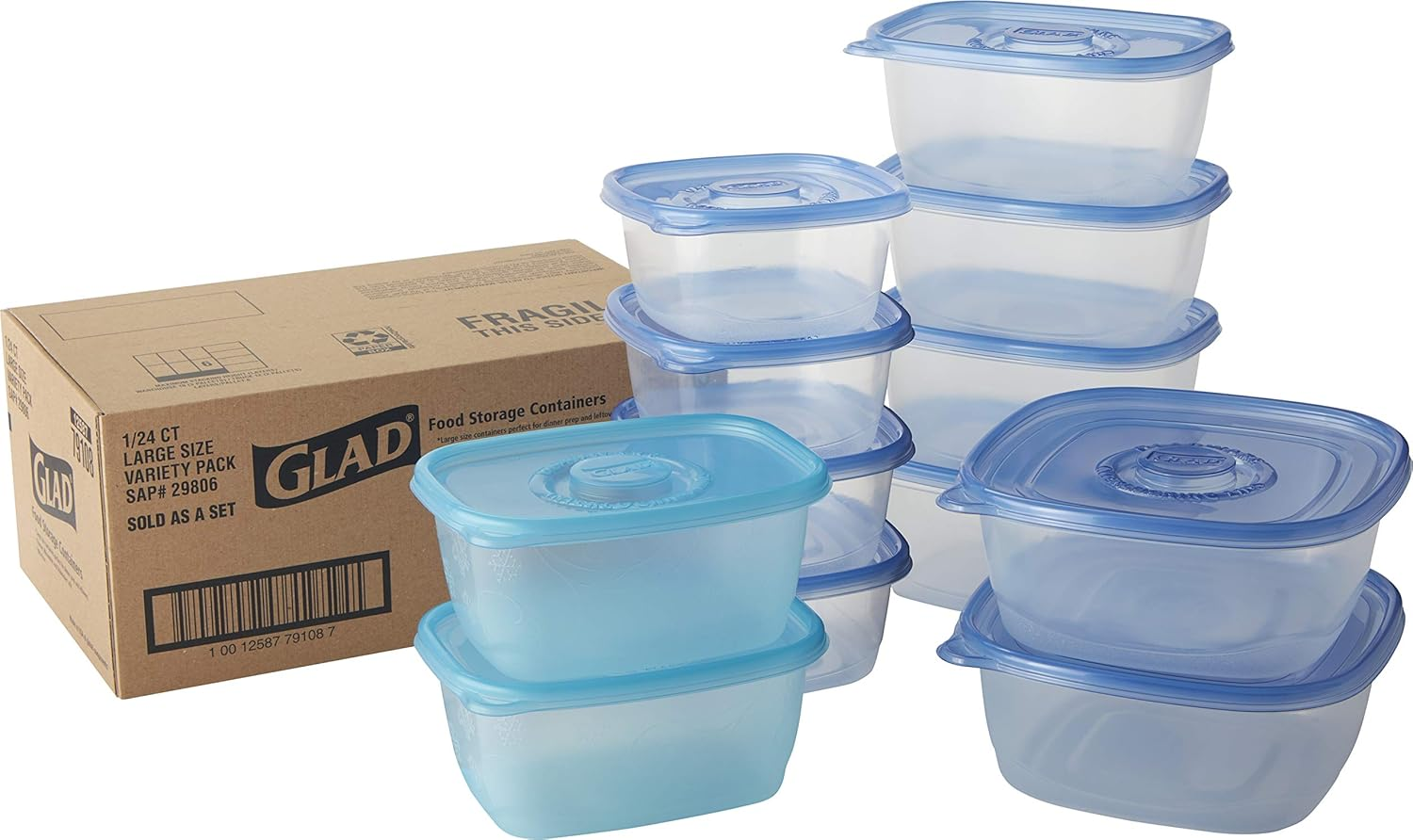 Glad Food Storage Containers - Large Food Container Variety Pack - 12 Containers - 24 Piece Set image number 1