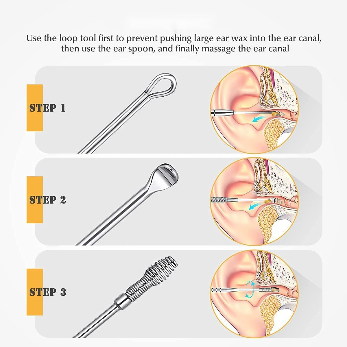 6PCS Ear Care Earwax Cleaner Scoop Removal Kit-Stainless Steel Ear Pick Remover Curette Tools with Storage Box and Clean Brush image number 2
