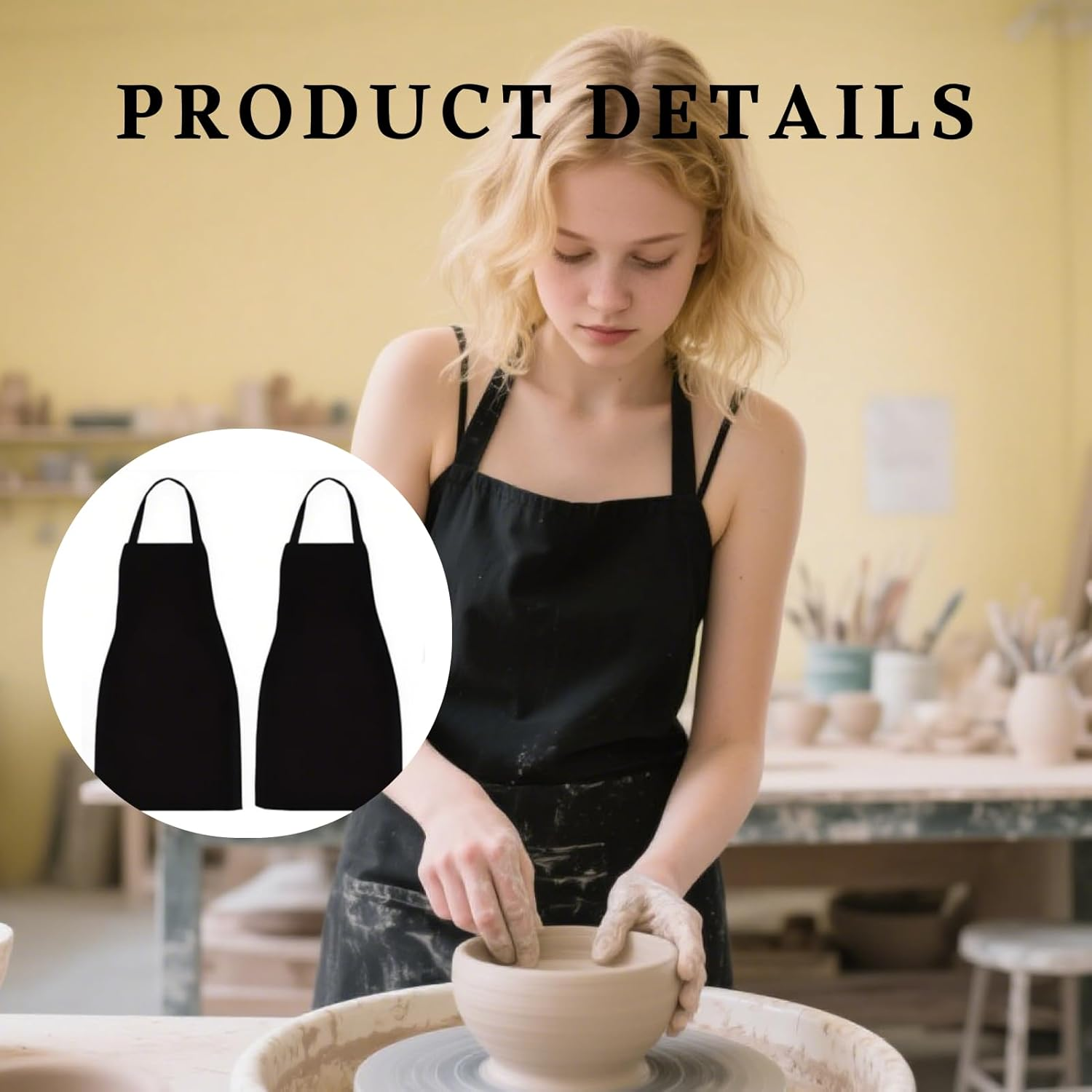 Fortuneglobe ​Waterproof Bib Apron with Pockets & Dual Shoulder Straps - 2 Pack Heavy Duty Polyester for Kitchen, Restaurant, Baking, Gardening - Black​​ image number 1