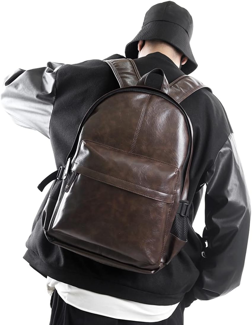 Leather Laptop Backpack for Men Wowen, School College Bookbag Casual Travel Daypack - Brown image number 5