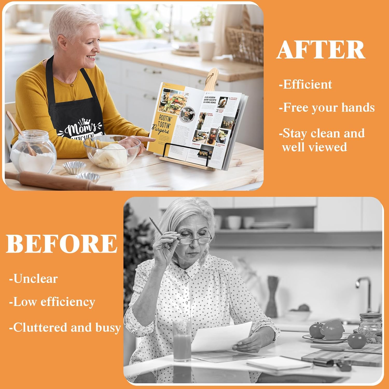 7 Pcs Gifts for Grandma Mom NANA, Christmas Gifts Birthday Gift Wooden Adjustment Cookbook Stand Cooking Utensils Set Kitchen Apron for Birthday Christmas Thanksgiving Winter Gift (Mom) image number 2