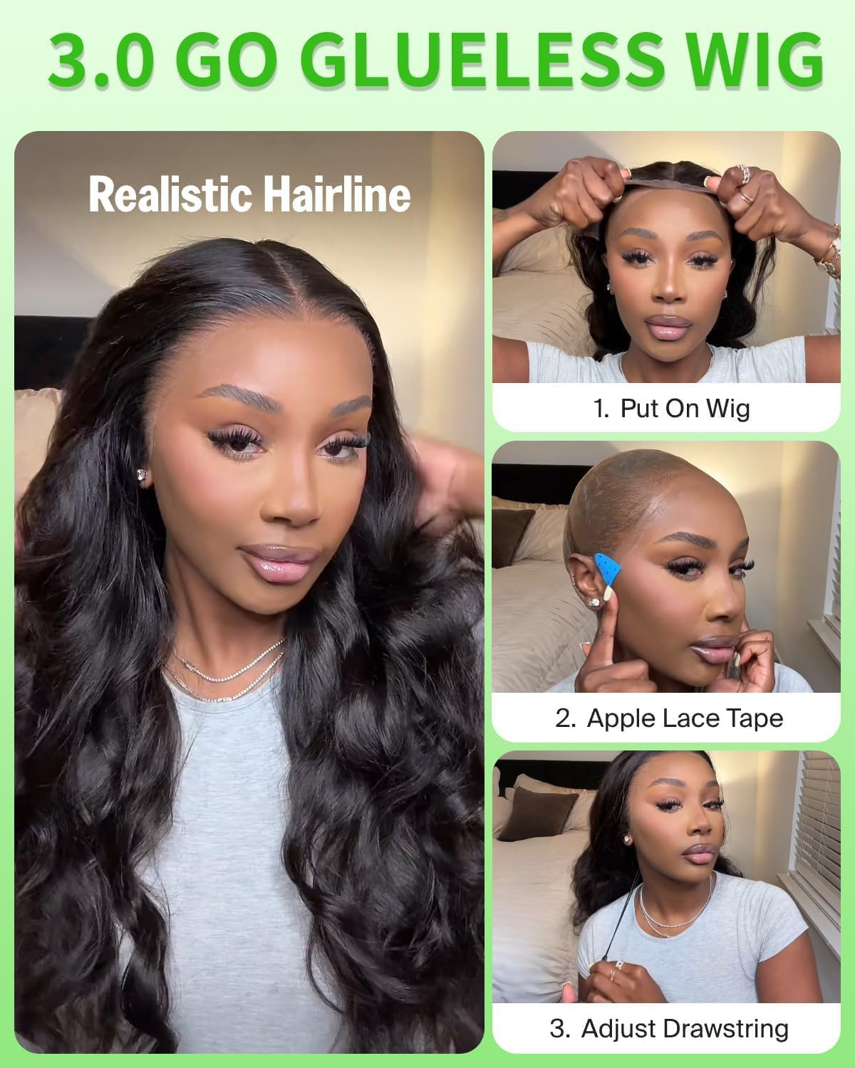 GABRIELLE 20 Inch Drawstring Body Wave Wear and Go 13X6 Lace Frontal Wigs Human Hair 200 Density HD Lace Front Wig Pre Plucked Pre Cut Glueless Wigs for Women Natural Black Glueless Human Hair Wig image number 7