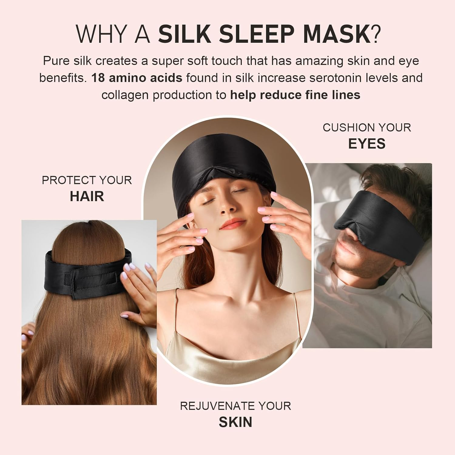 Litbear Silk Sleep Mask for Side Sleeper, Eye Mask Sleeping for Women Men 100% 22 Momme Pure Mulberry Silk, Face-Hugging Padded Eye Cover for Sleeping with Adjustable Band (Black) image number 4