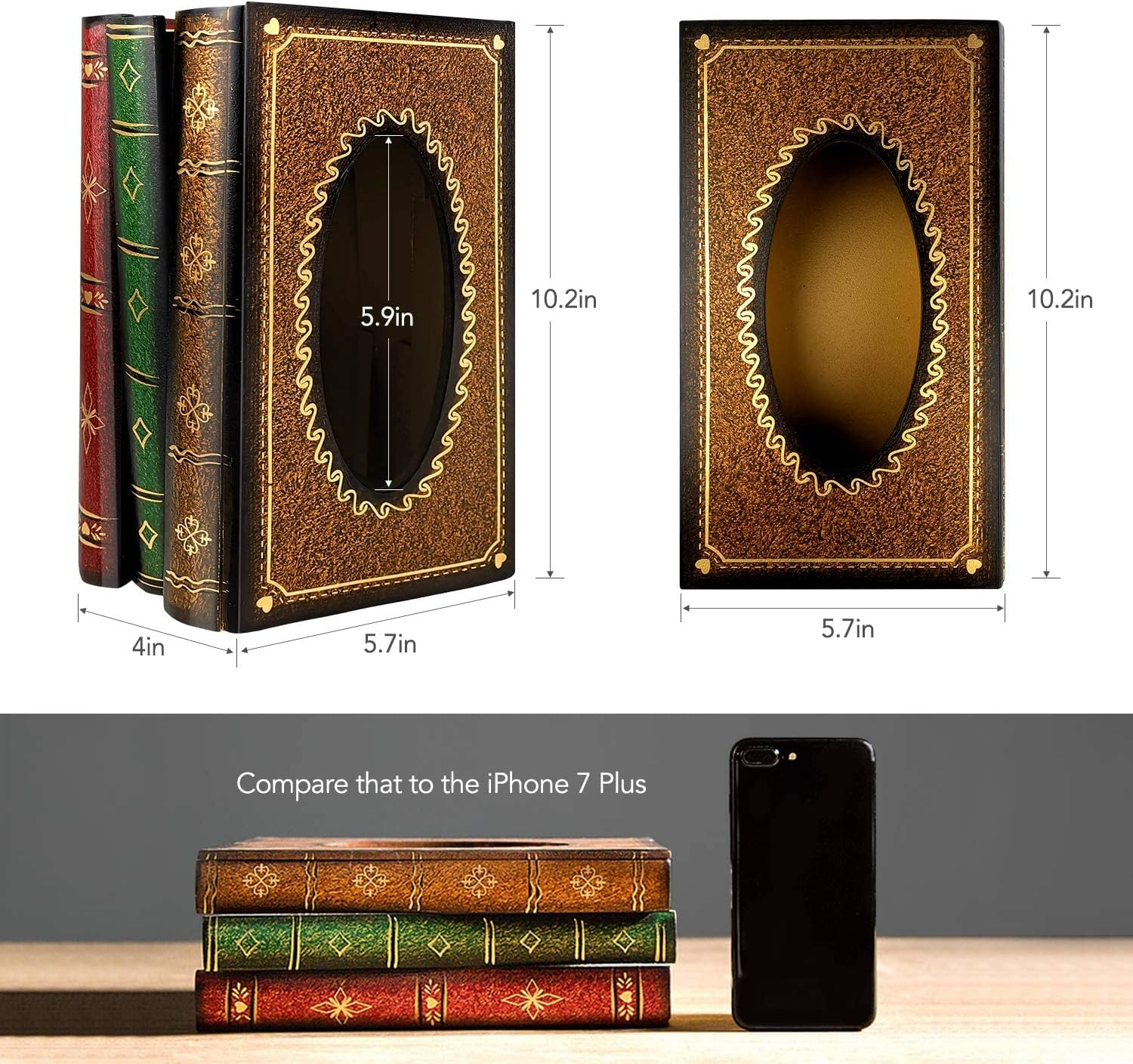 Vintage Wooden Antique Book Tissue Holder Dispenser/Novelty Napkin Paper Holder Box Cover for Book Reader Lover at Home/Office/Car Automotive Decoration image number 1