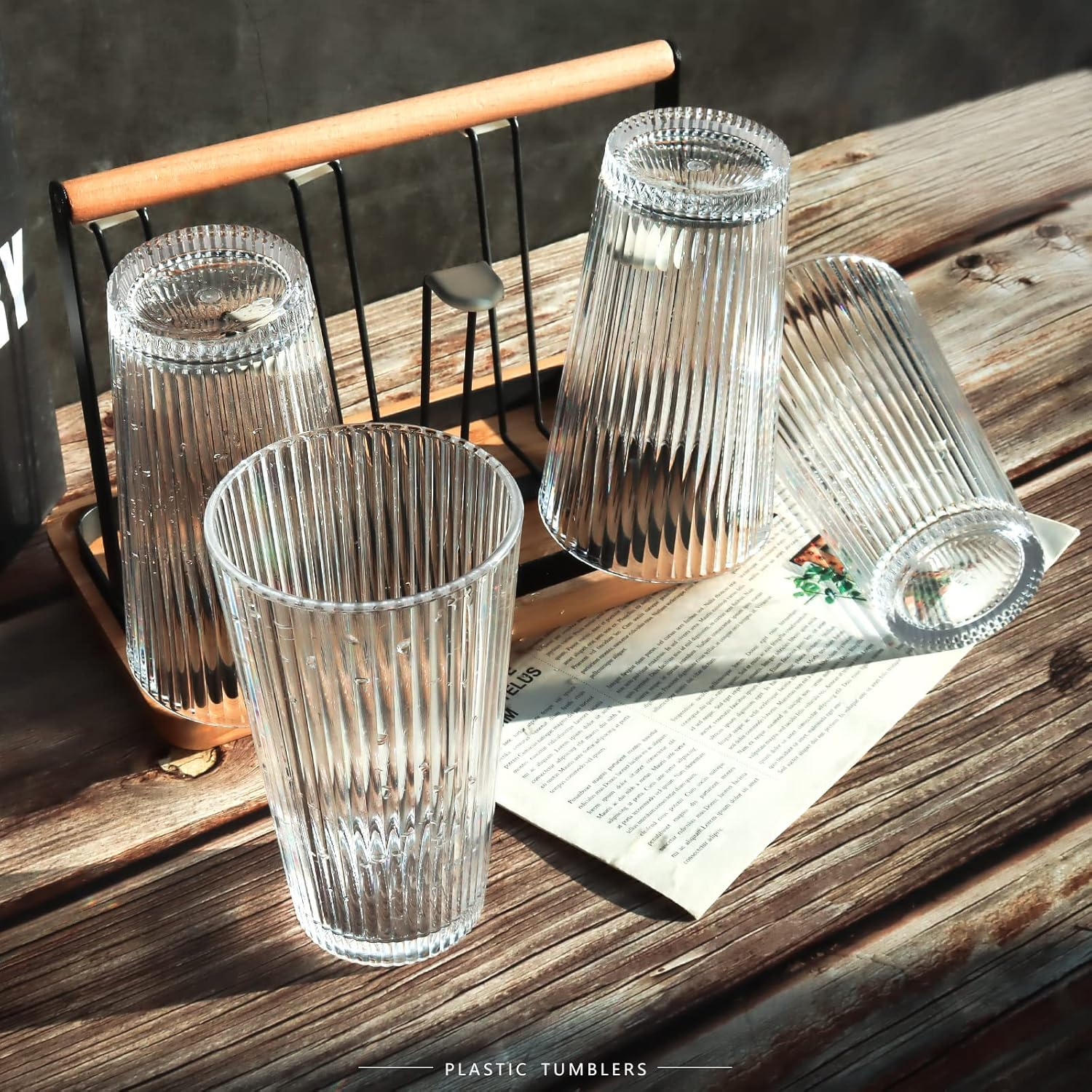 600Ml Plastic Tumblers, Large Capacity Water Cups Acrylic Drinking Glasses Tumblers, 20 Oz Unbreakable Picnic Drinkware, Stackable Glassware Cocktail Glasses for Beach Party Beer, Tea, Juice, 4 Pcs - Clear 350Ml image number 7