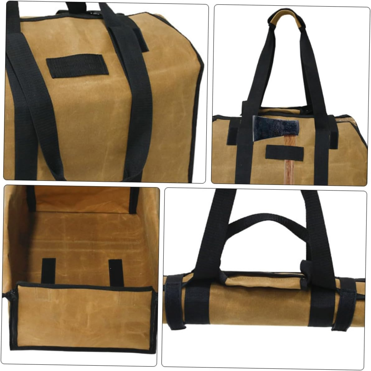 Water-Resistant Waxed Canvas Log Carrier Firewood Tote Bag Capacity Fire-Resistant Storage for Oak Maple Logs with Padded Handles for Camping Fireplace Outdoor Use