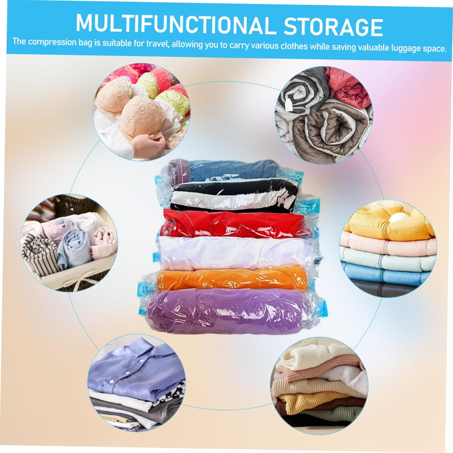 CHILDWEET 12Pcs Compression Packing Cubes Travel Kit Travel Toiletries Products for Vacation Easy to Use Vacuum Sealer Bags for Business Camping Hiking Seasonal Clothing Storage Two image number 6