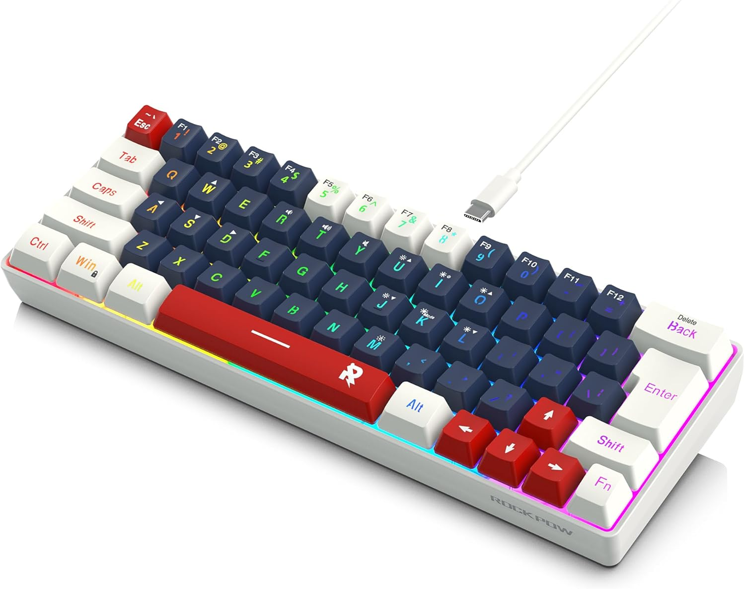 ROCK POW 70% Wired Mechanical Gaming Keyboard, 84Keys RGB Backlit Ultra-Compact Mini Keyboard, Waterproof Mini Compact for Pc/Mac Gamer, Typist, Easy Carry on Trip Blue Switch