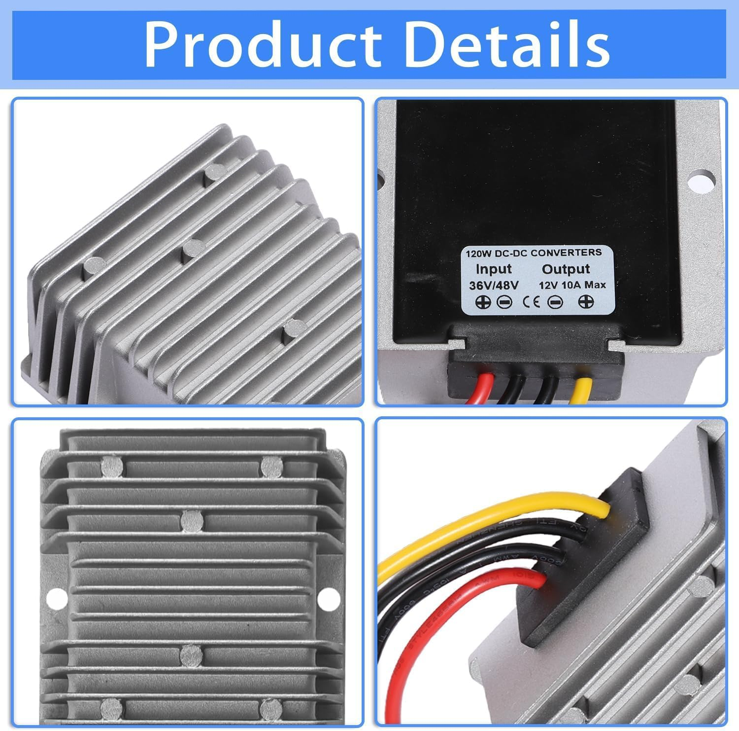 DC Converter Voltage Reducer Step down 10A 120W 48V 36V to 12V Transformer Waterproof Automatic Buck Boost Voltage Stabilizer for Car Truck Boat Solar System Durable Power Adapter image number 4