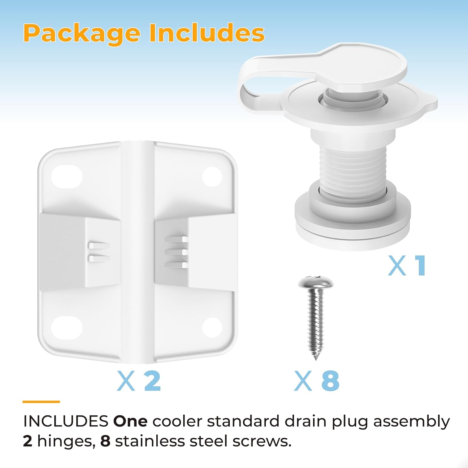 Cooler Replacement Parts Kit for Coleman,Ice Chest Plastic Hinges,Cooler Xtreme Drain Plug Assembly and Stainless Steel Screws Sets Compatible with Coleman Coolers（1.5" Shaft Length） image number 4