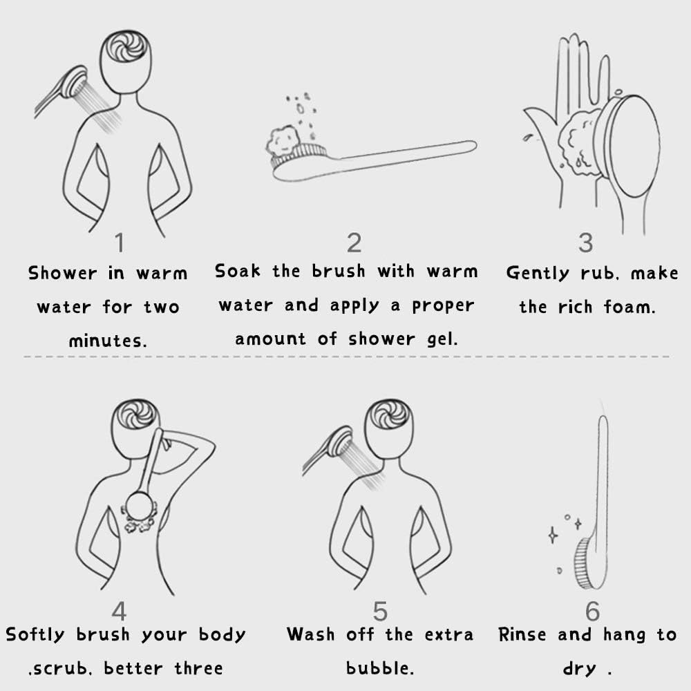 Body Brush Dry Brushing Shower Bath Brush Long Handle Gentle Back Skin Scrubber Exfoliate Massage Improve Blood Circulation Cellulite Treatment image number 1