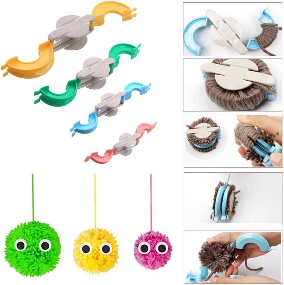 Naisfei 4 Different Sizes Weaver Needle Craft Knitting Wool PVC Tool, Pom Pom Makers,Pompom Maker Tool Set for Fluff Ball Weave DIY Wool Yarn Knitting Craft Project+1 Pcs Scissors(36Mm,46Mm,64Mm,86Mm) image number 1