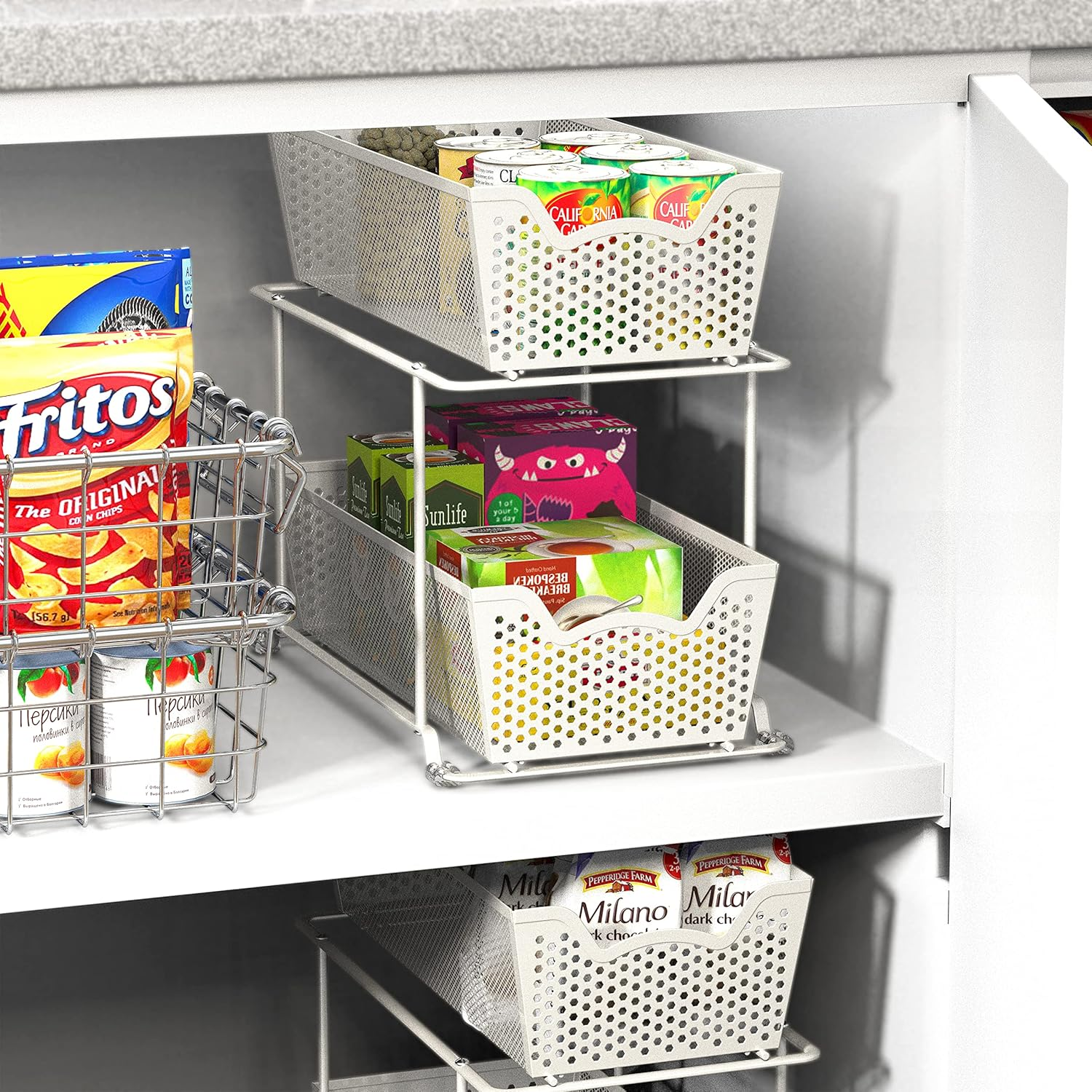 Simplehouseware 2 Pack 2 Tier Pull Out Sliding Drawer for under Sink Storage and Pantry Organiser, White image number 5