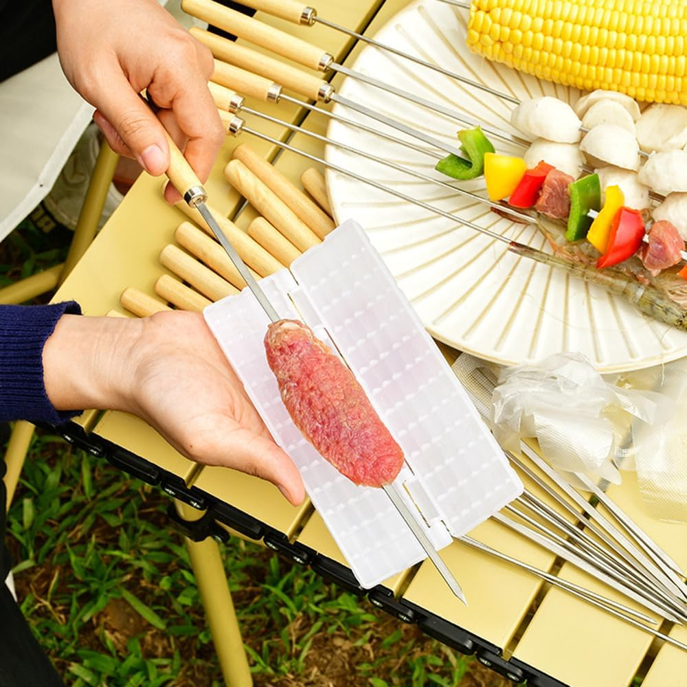 Frafuo 20 PCS Barbecue Skewers-33Cm Kabob Skewer with Wooden Handle-Reusable Stainless Steel BBQ Skewers-Metal Skewers for Meat Shrimp Chicken Vegetable Hot Dog and Marshmallow image number 4