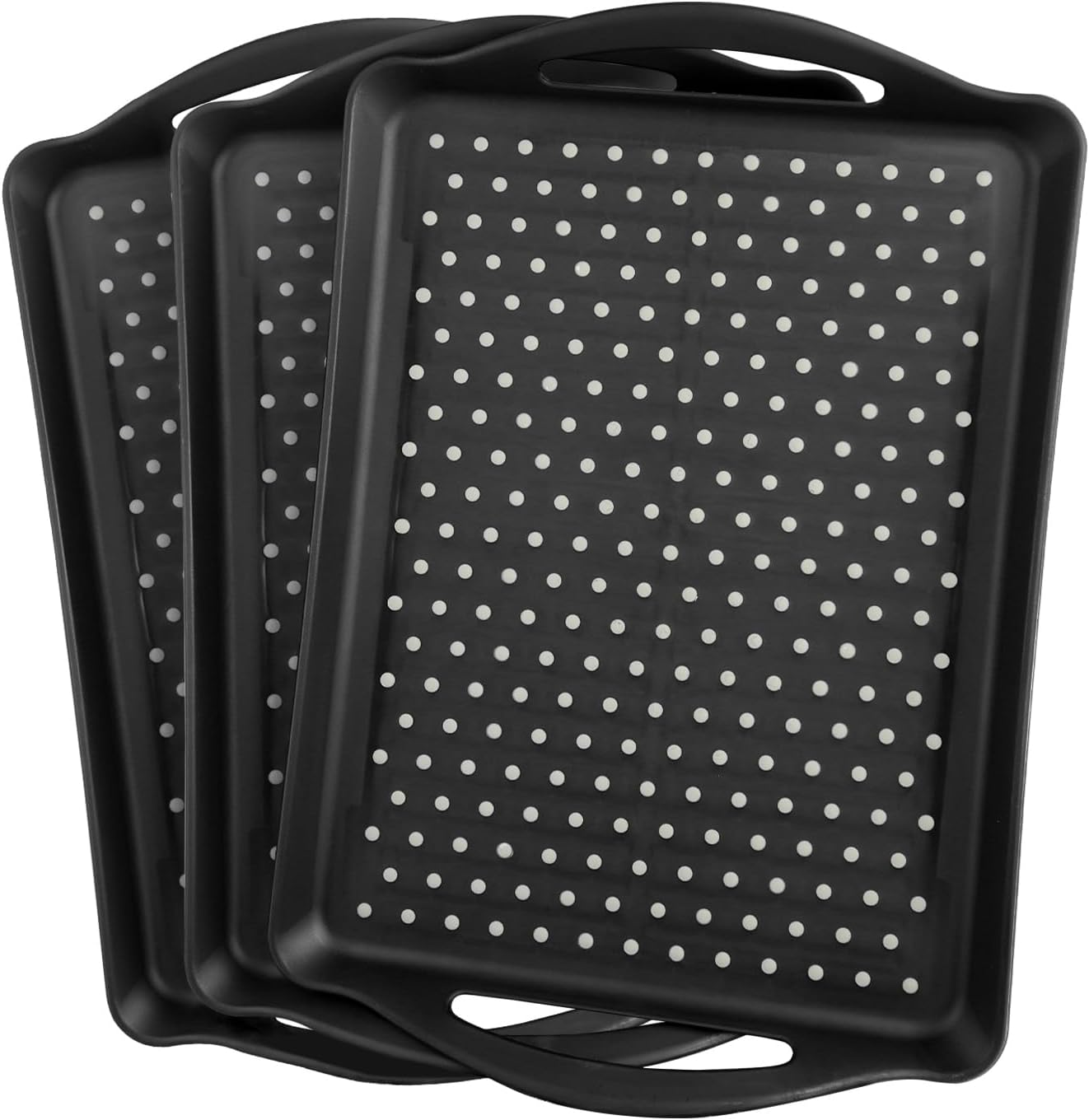 Chihutown 3PCS Non Slip Food Serving Tray with Handles, 16.5/ X11.4/ White Platters for Serving Food, Rectangle Food Service Tray, Food Trays for Party Kitchen (White) LTZ001