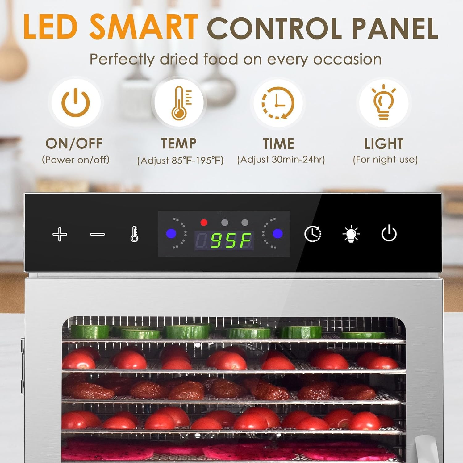 Pro Food Dehydrator Machine | 12 Stainless Steel Trays | Dryer for Jerky, Dog Treats, Herb, Meat, Beef, Fruit | Digital Timer and Temperature Control, Overheat Protection image number 4