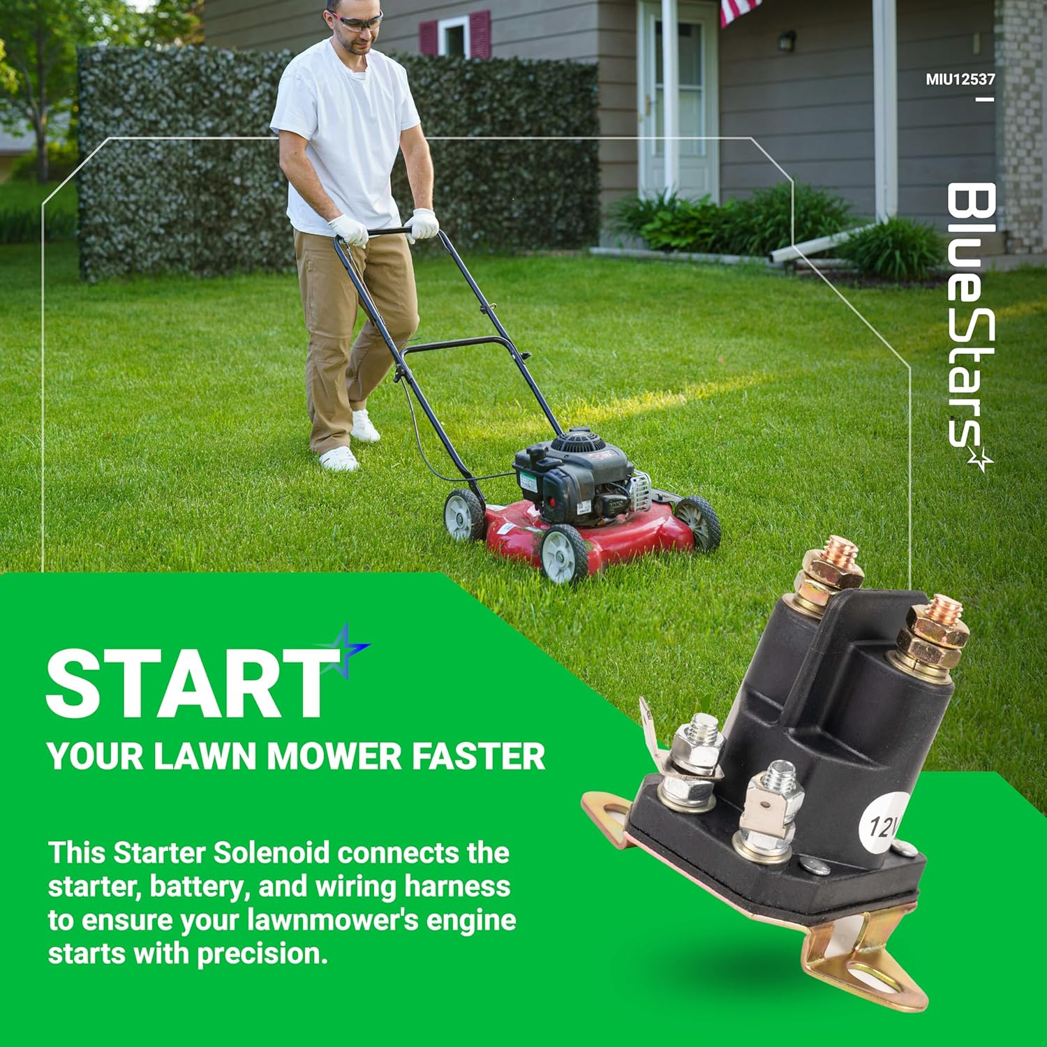 Bluestars MIU12537 Starter Solenoid - Compatible with John Deere S240 X300 X304 X305R X310 X320 X324 X350 X354 X360 X370 X380 X384 X390 X394 Lawn Tractors - Replaces 884-1221-210-02 892-1221-210 image number 3