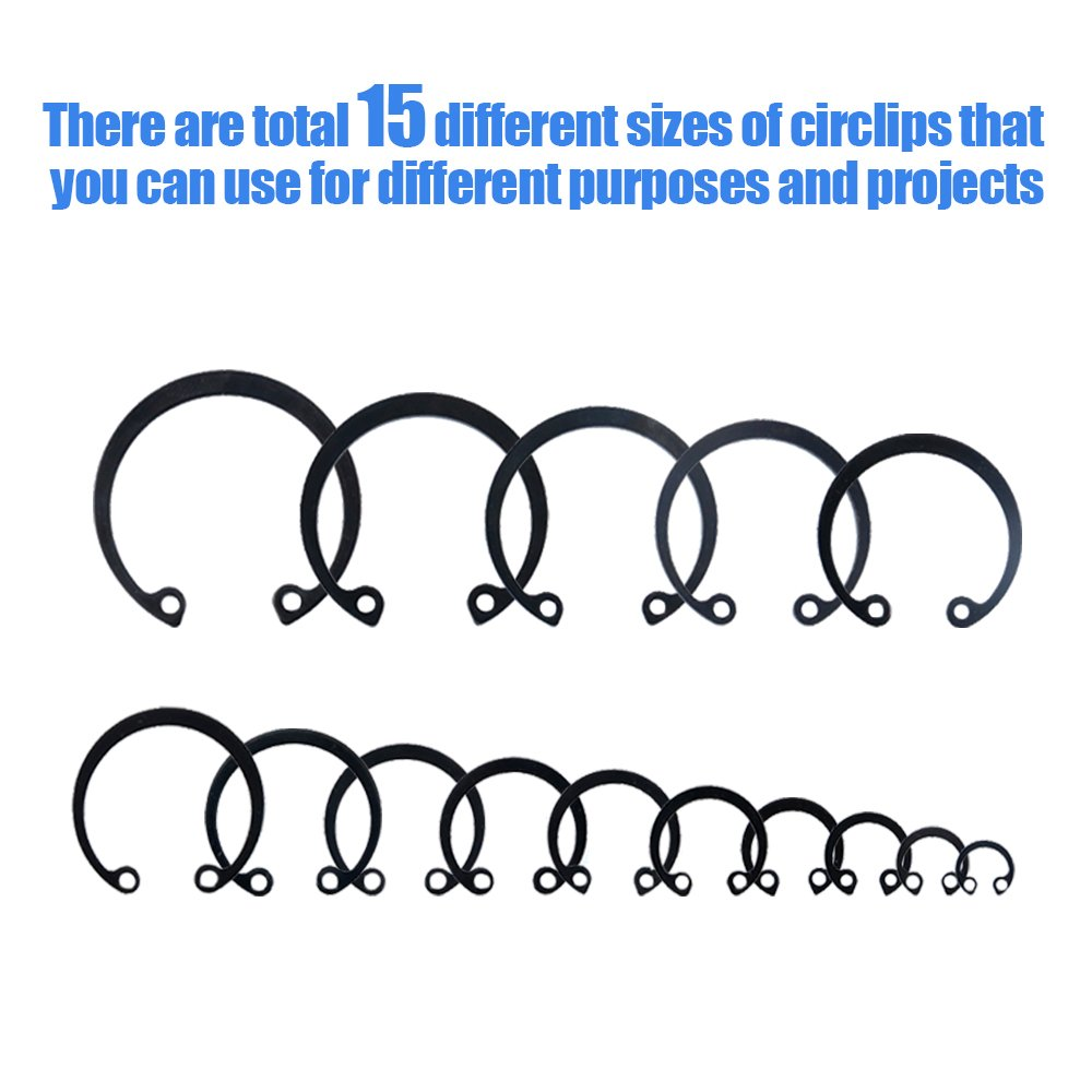 Glarks 300Pcs 15 Size Metric Internal Circlips Snap Retaining Ring Assortment Kit, Black Alloy Steel image number 6