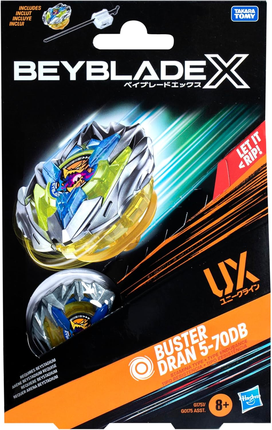 Beyblade X Buster Dran 5-70DB UX Starter Pack Set with Stamina Type Top and Launcher; Authentic Takara Tomy Battle Tops Games | Spinning Toys for Boys and Girls 8+ image number 2
