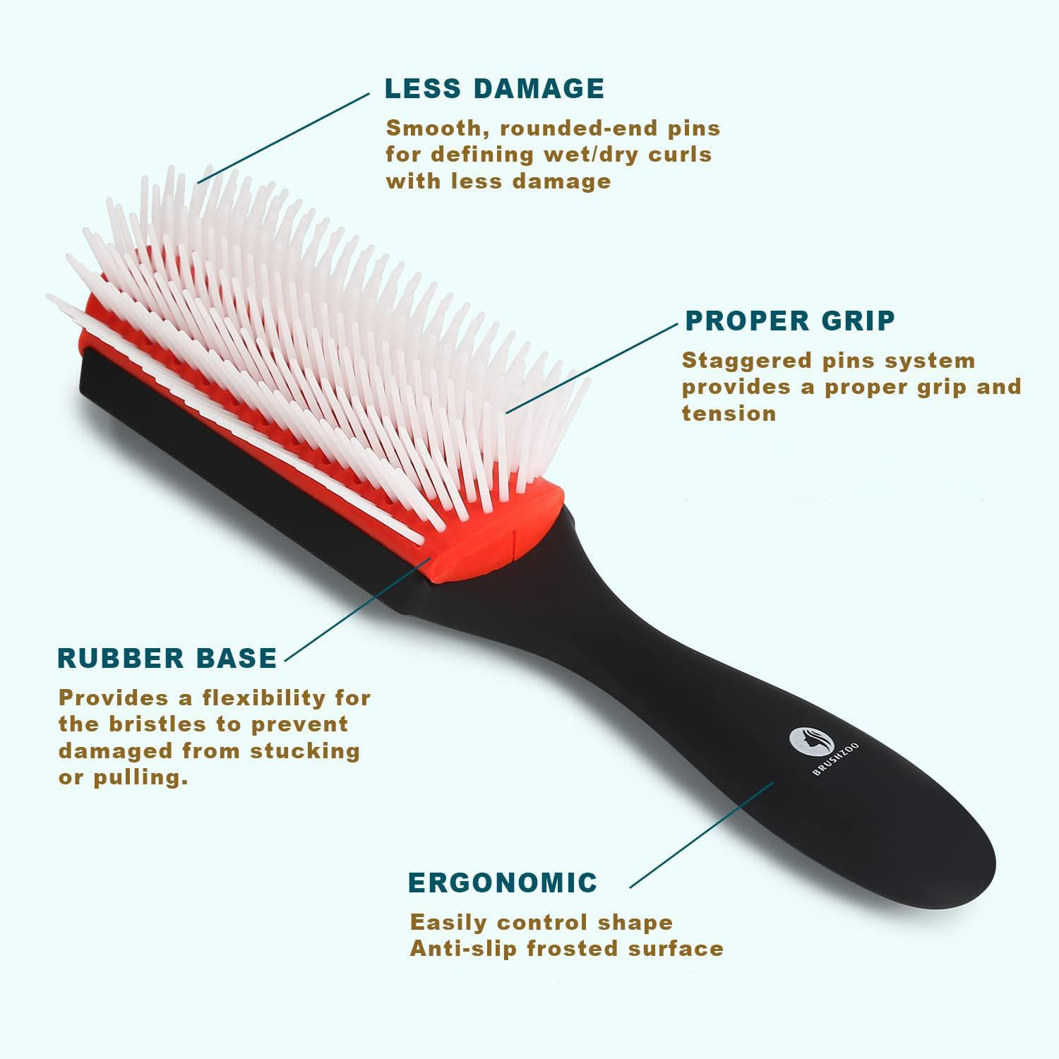 O BRUSHZOO Detangling Brush for Curly Hair, Hair Brush Set for Women, Men or Kids, Easy Detangling on Wash Days (Red) - Red image number 3
