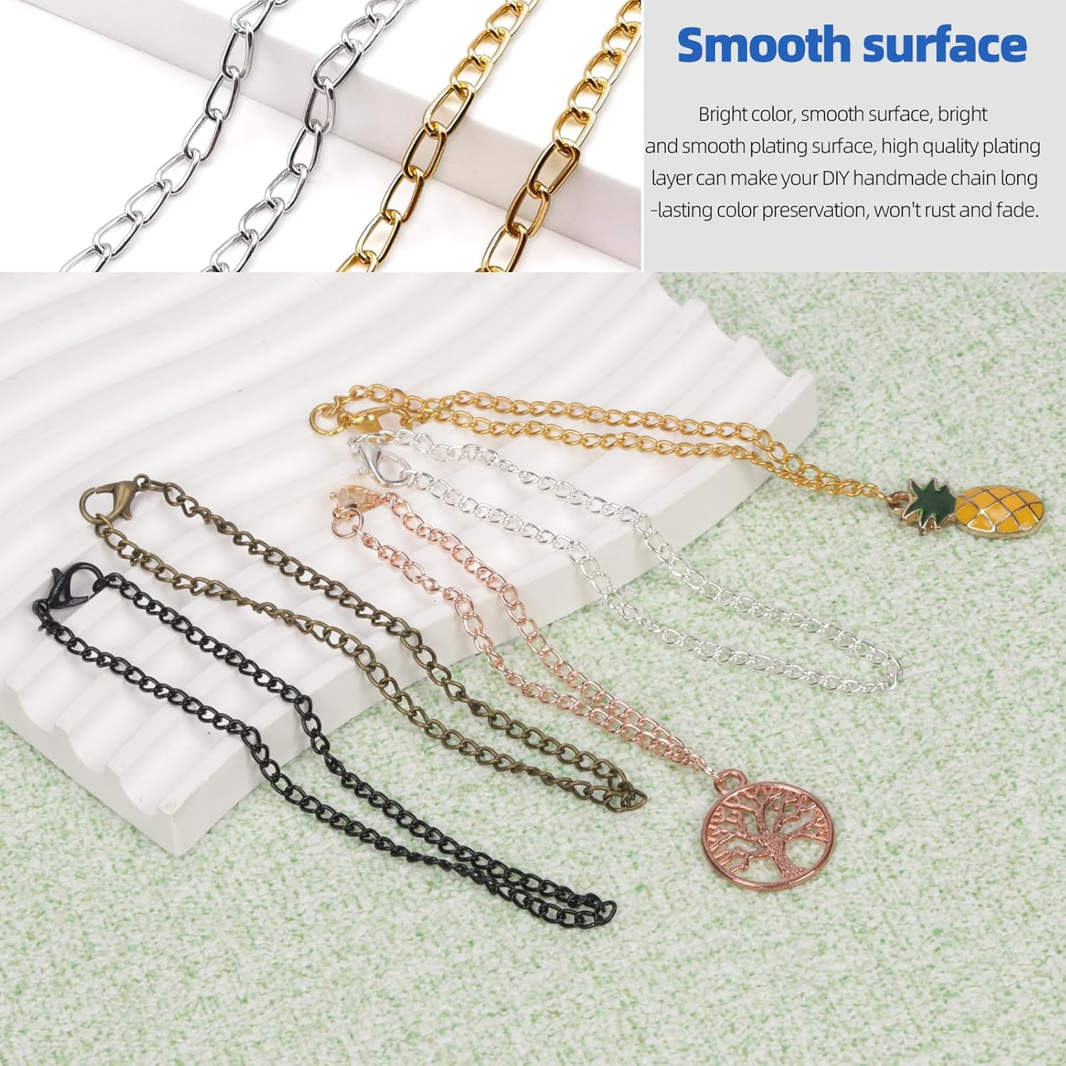 Glarks 102Pcs 30 Feet White Cable Link Chains Set with Lobster Clasps and Jump Rings for Jewelry Making - Black image number 7