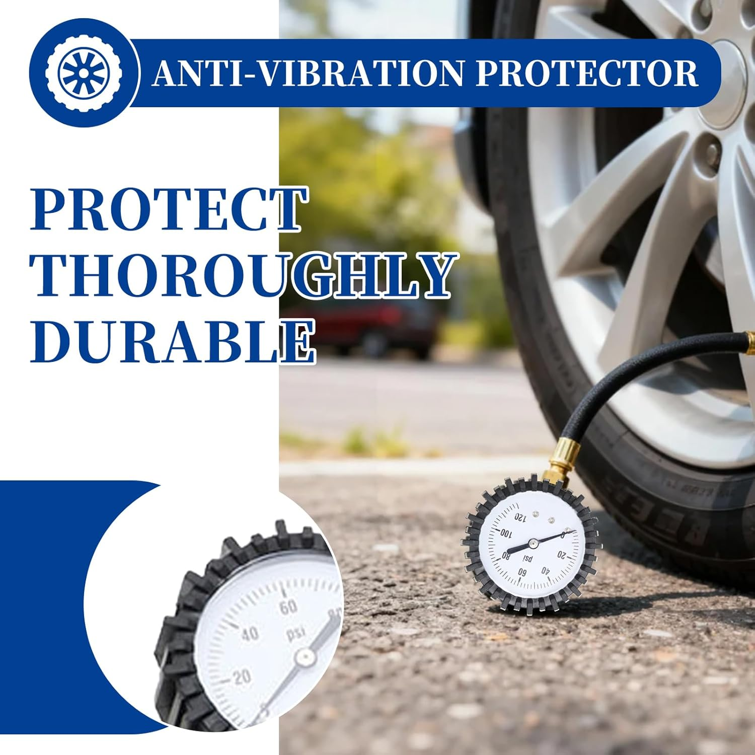 Heavy Duty Tire Pressure Gauge - 60 PSI, Certified ANSI B40.1, Accurate Measurement with 2" Glow Dial, Durable Rubber Hose, Solid Brass Construction for Cars, Trucks, and Motorcycles image number 1