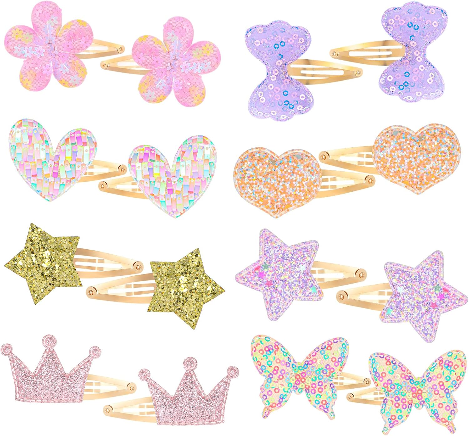 YUXIANLB Gingbiss Hair Clips Colorful Hairpin Metal Cute Snap Accessories for Birthday Gift Styling Rainbow Hair Ties Sparkly Gift Flower Star Crown Heart Butterfly 16 Pcs image number 3