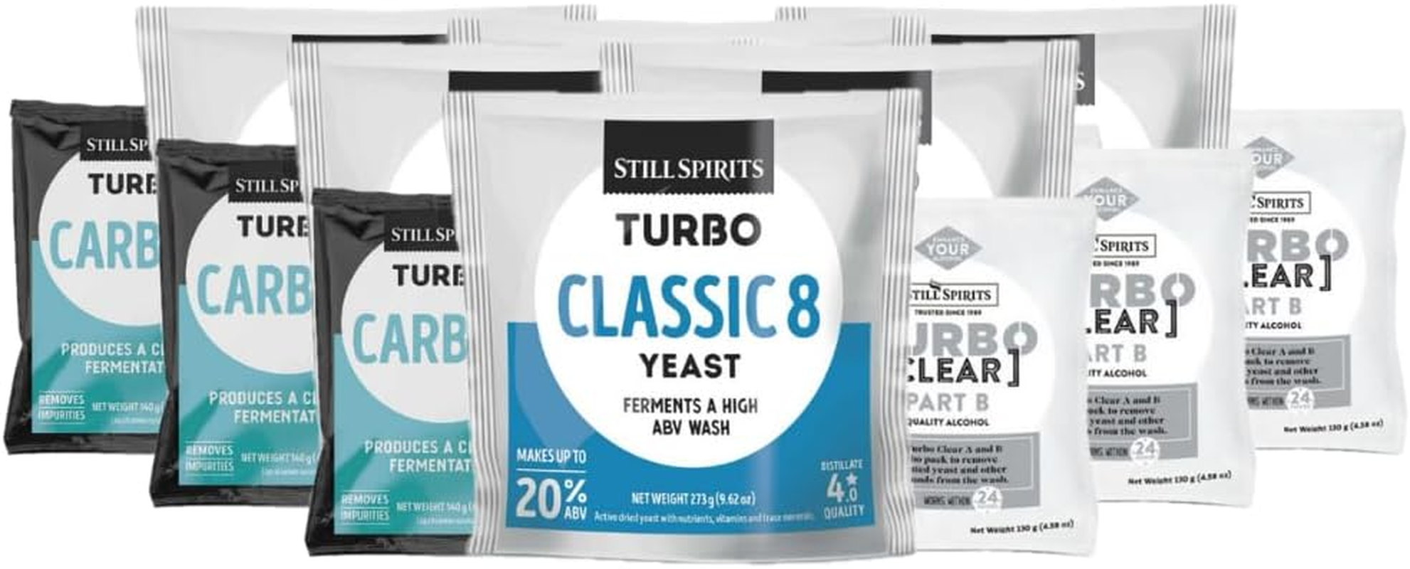 Still Spirits - Classic 8 Turbo Pack - Yeast, Clearer & Carbon - Multi Packs - Bulk Buy & Save! (3-Pack)