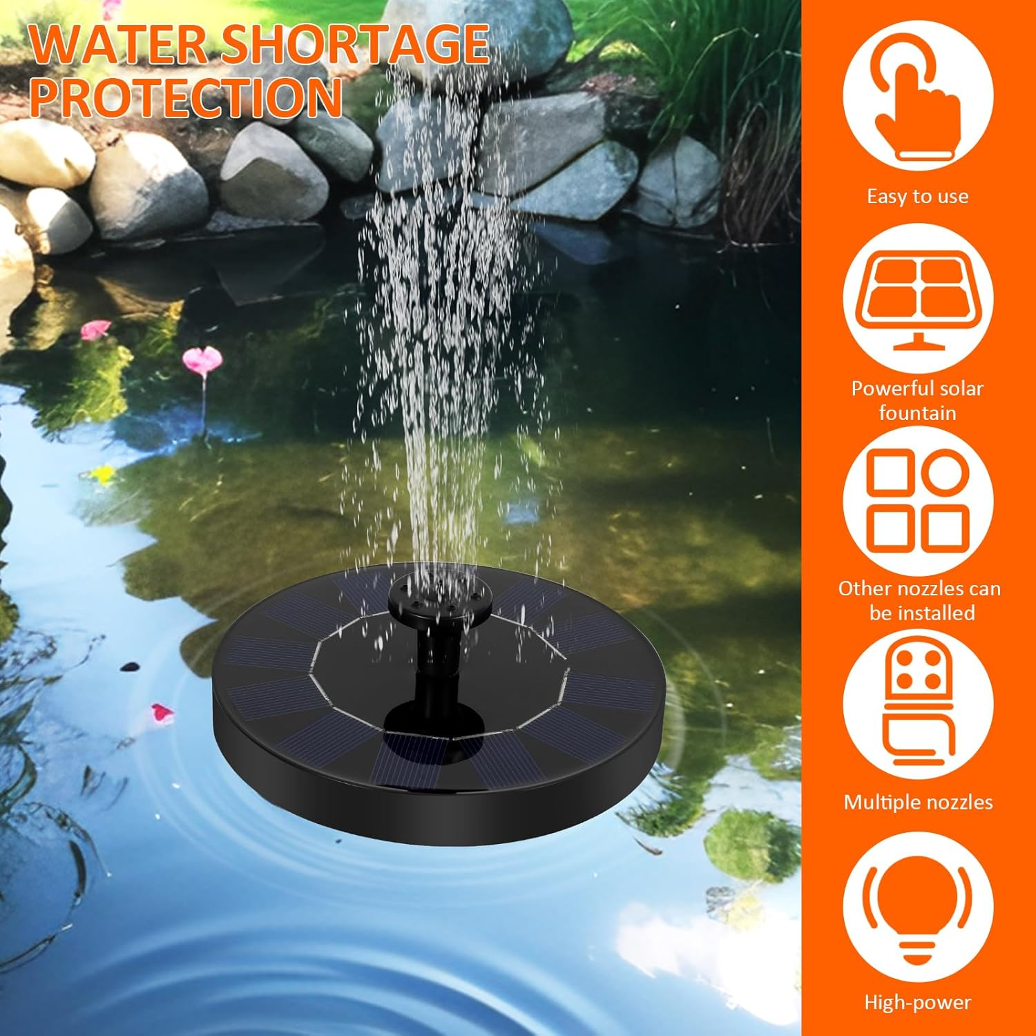 Outdoor Solar Fountain, Solar Powered Bird Bath Fountain with 6 Nozzles,Floating Solar Powered Fountains for Garden Pond Swimming Pool (13 Cm)