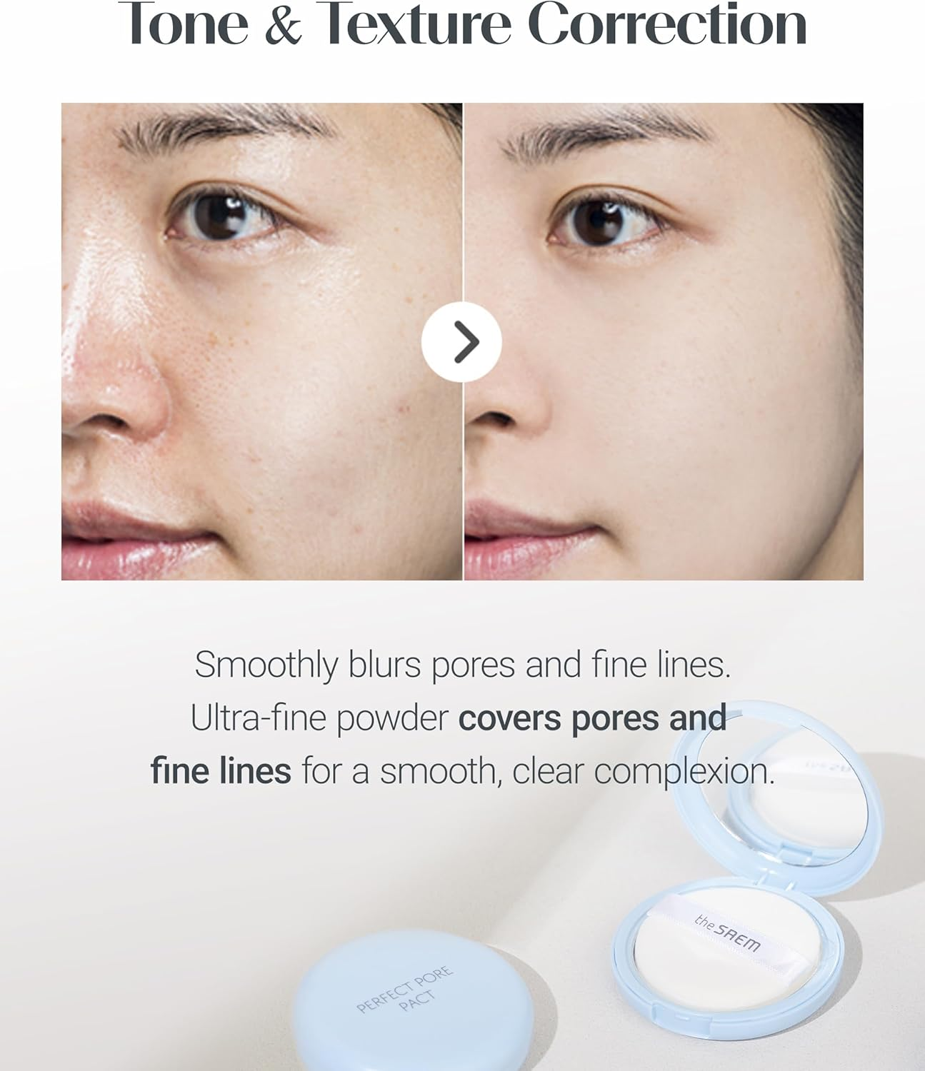 THESAEM Sebum Control Makeup Pressed Powder Pact, Pore Minimization, Plant-Based Setting Finishing Powder to Absorb Sweat and Prevent Clumps, with Mirror and Puff - Saemmul Perfect Pore Pact 12G image number 3
