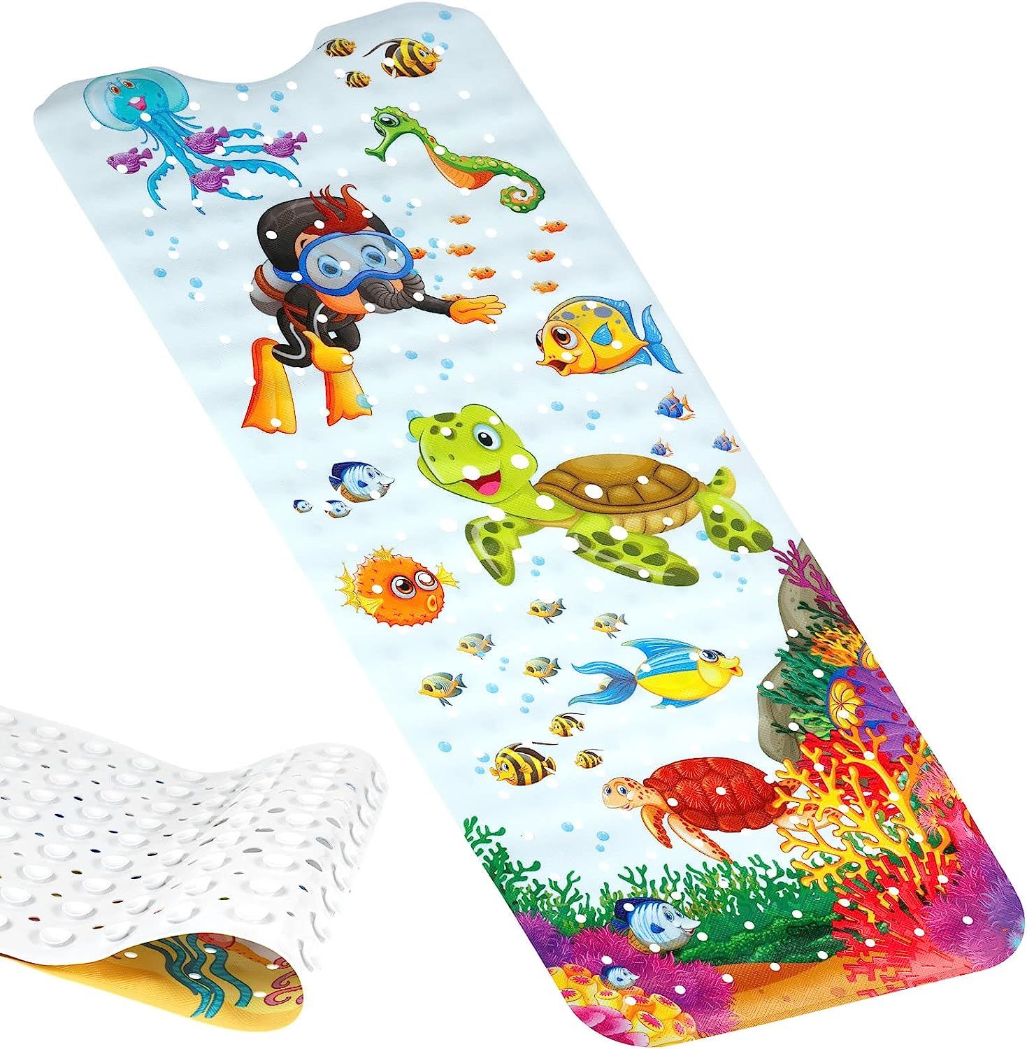 Baby Bath Mat 40"X16" Non Slip Kids Bathtub Mat with Suction Cups & Drain Holes Cute Cartoon Bath Tub Mat Machine Washable Shower Mat for Bathroom Baby Toddlers Children (Style-Two, 1 PCS)