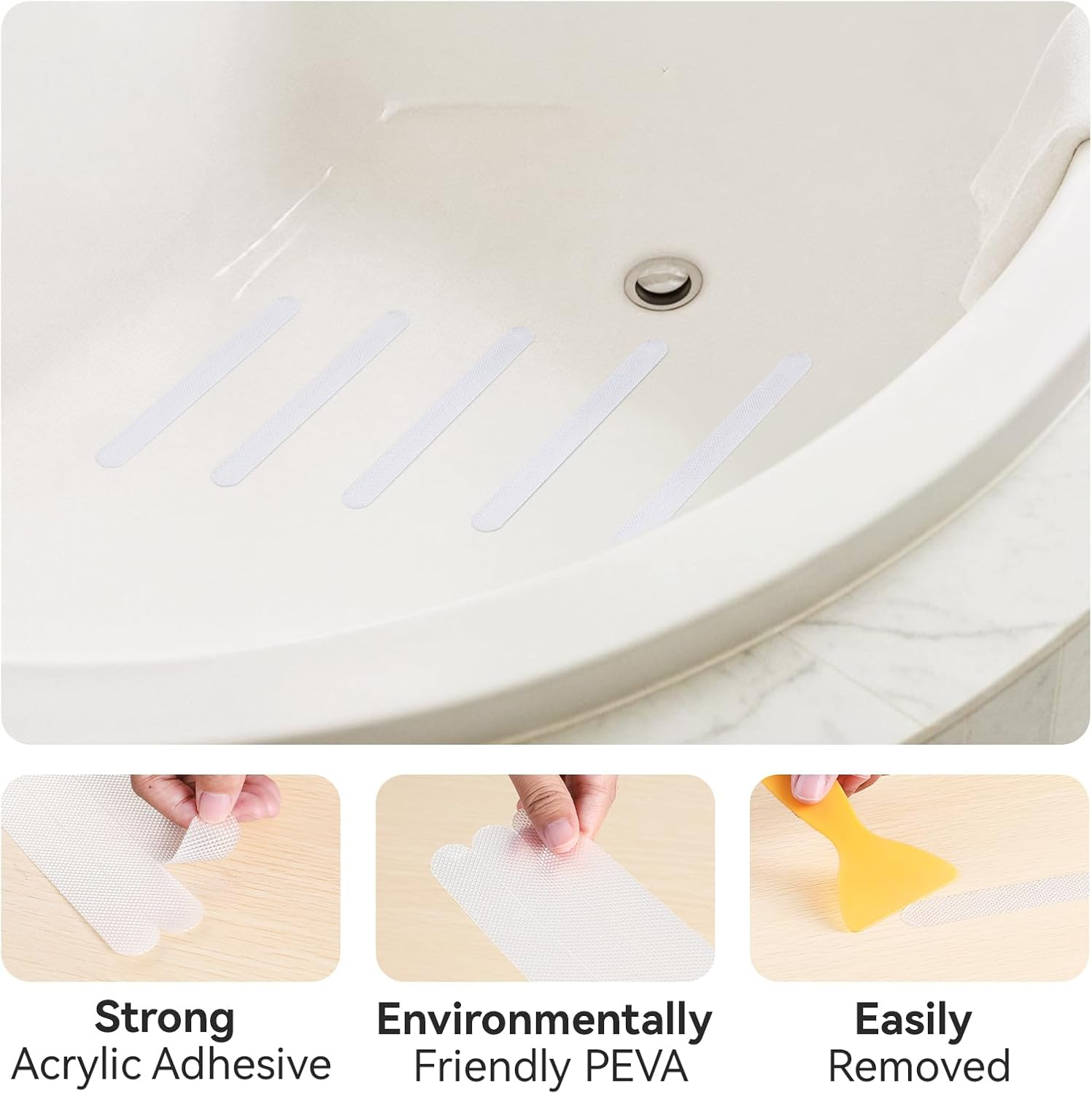 AGPTEK 36PCS Bathtub Non Slip Stickers, Anti-Slip Shower Strips with Strong Adhesive for Bath Tub Shower Bathroom Edge of Swimming Pool Stairs Ladders Boats, Clear image number 2